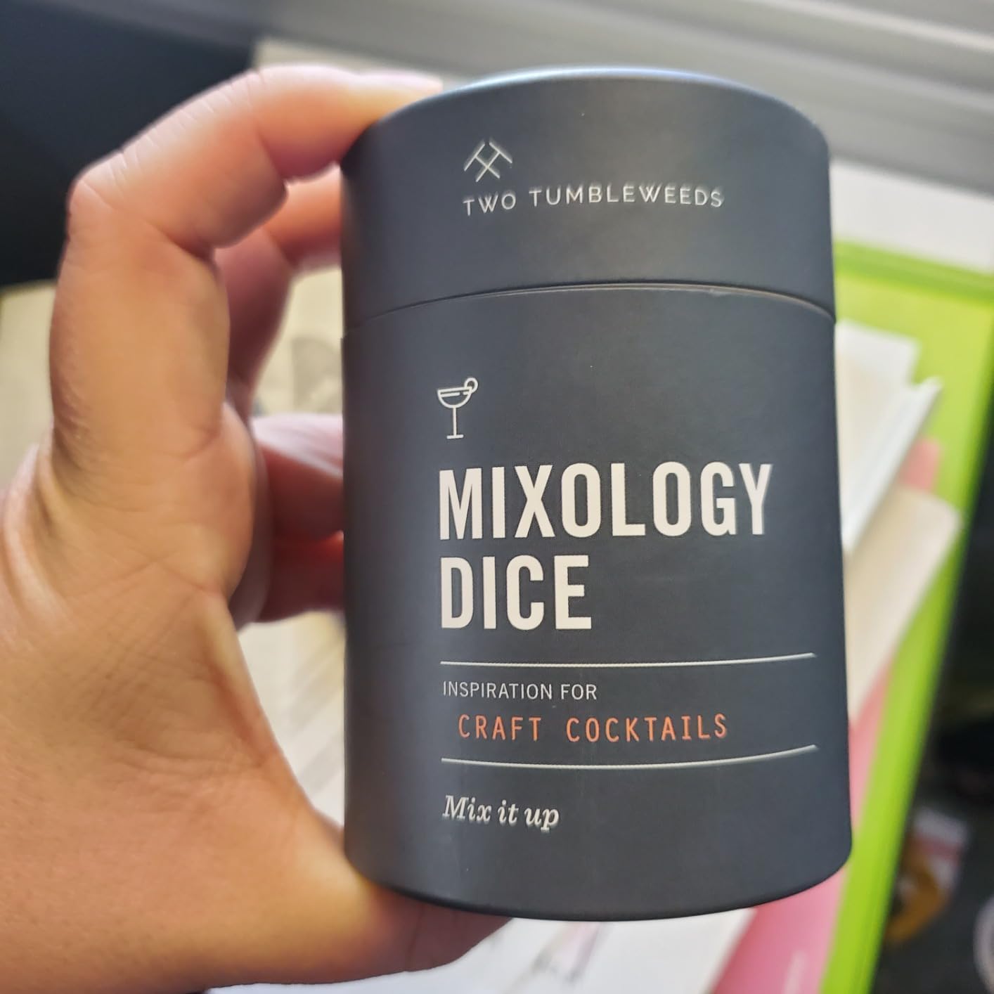 Two Tumbleweeds Mixology Dice - New Edition: Set of 9 Dice to Inspire Craft Cocktails & Mocktails with Recipe Booklet - Unique Gift for Kitchen or Bar Customer Review Two Tumbleweeds Mixology Dice - New Edition: Set of 9 Dice to Inspire Craft Cocktails & Mocktails with Recipe Booklet - Unique Gift for Kitchen or Bar - Customer Photo 1