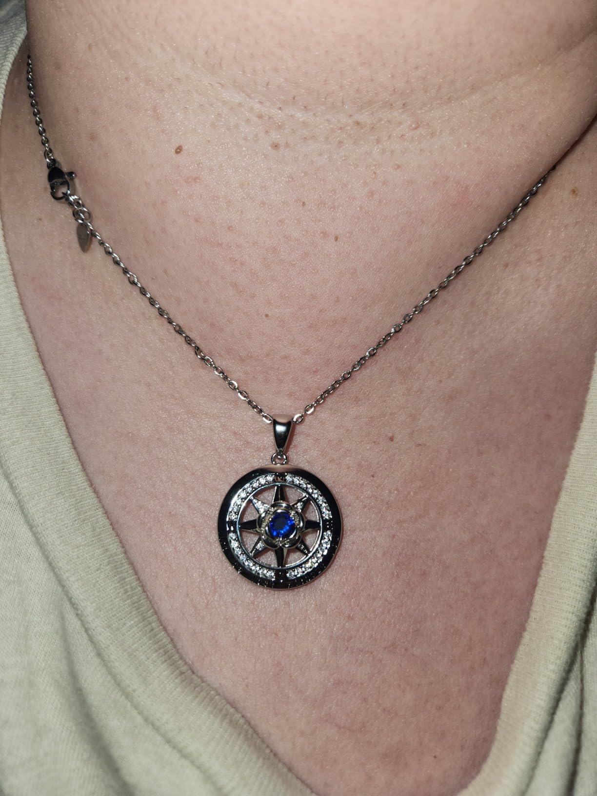 Silver Compass Necklace for Women Birthday Gifts for Wife Anniversary Necklace for Women Rose Flower Birthstone Necklaces for Wife Jewelry for Womens Girlfriend Mom Daughter - Customer Photo 1