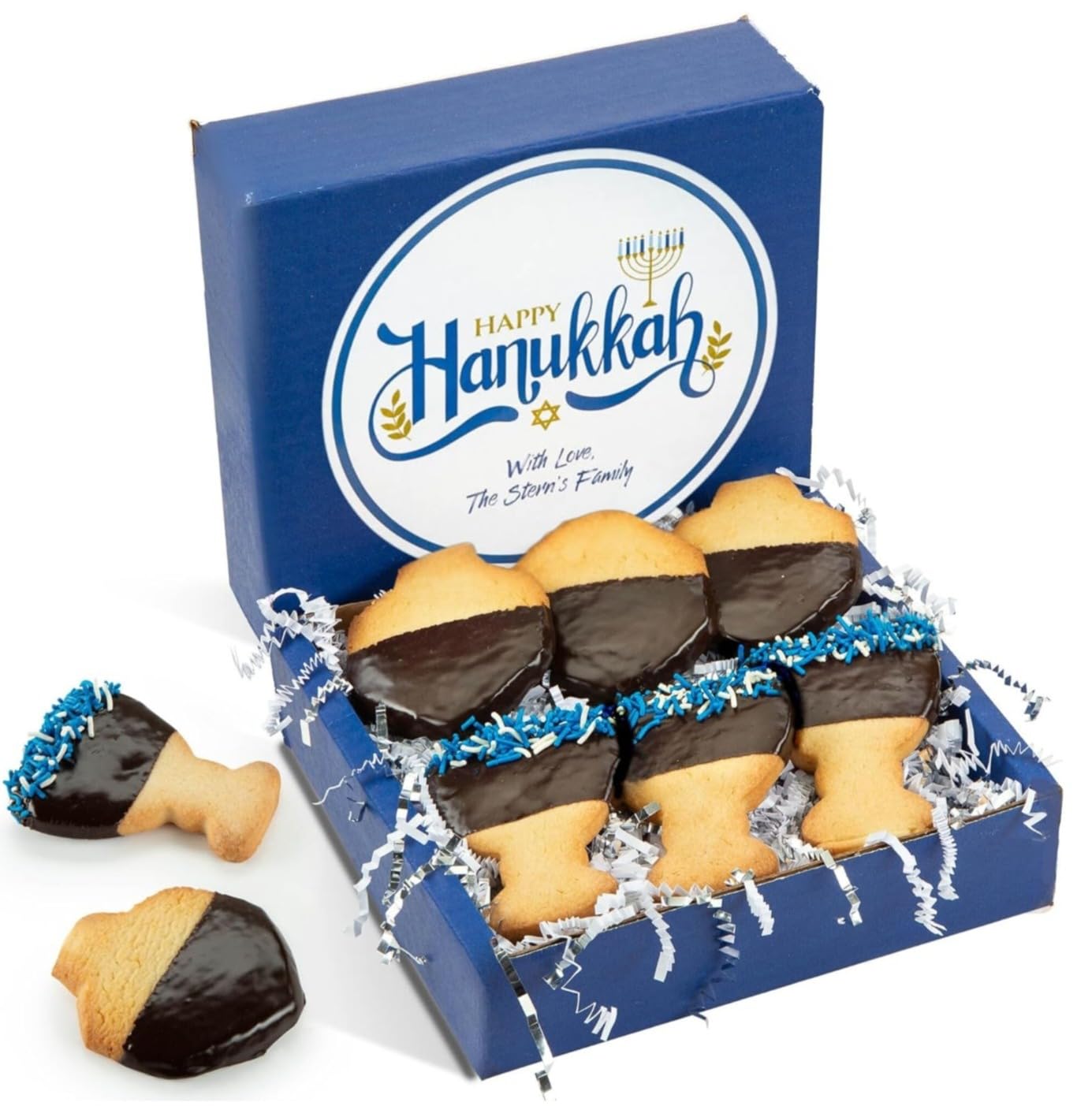 Stern's Bakery Hanukkah Cookie Gift Box (10 Cookies) Menorah & Dreidel Shortbread Chocolate Cookies – Gourmet Holiday Food Gifts for Kids, Adults & Corporate Kosher, Nut-Free - Customer Photo 1