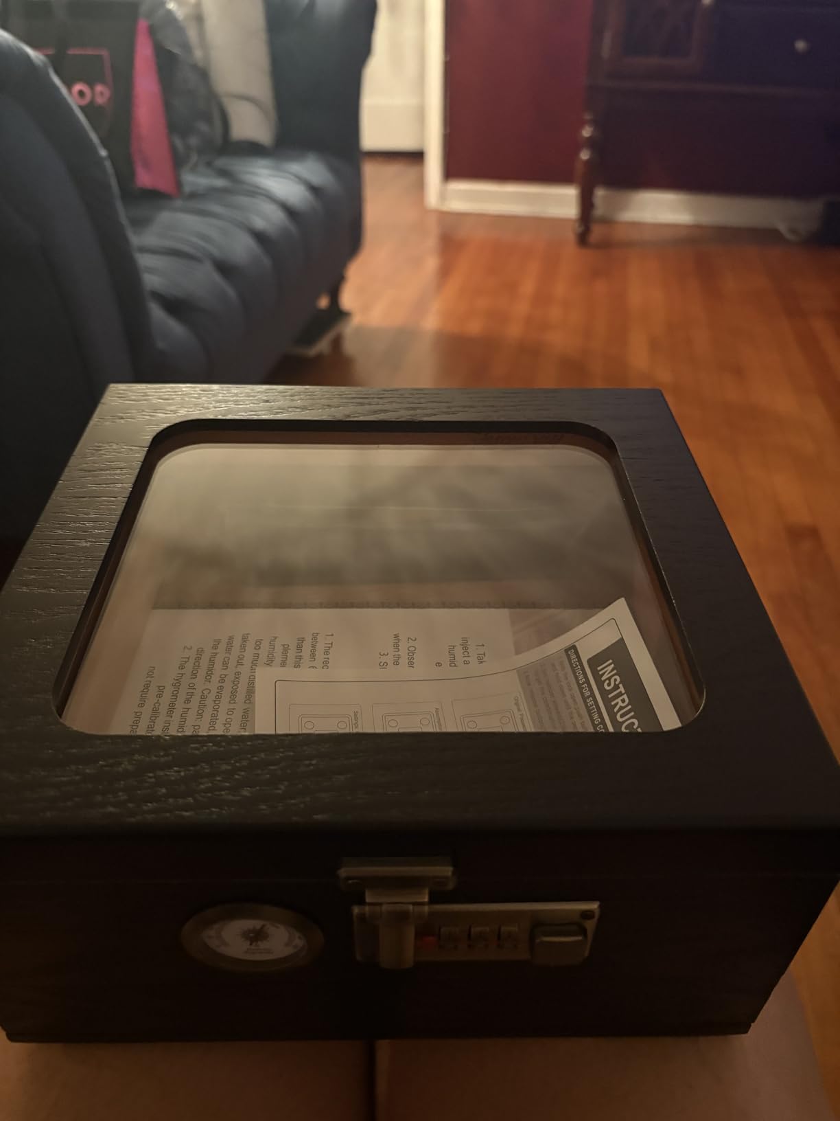 Cigar Humidor, Cedar Wood Humidor Cigar Box, Glass Top Desktop Humidor with Front Hygrometer, Humidifier, Divider, Accessories Drawer and Combination Lock, Cigar Gifts for Men (Brown) - Customer Photo 4