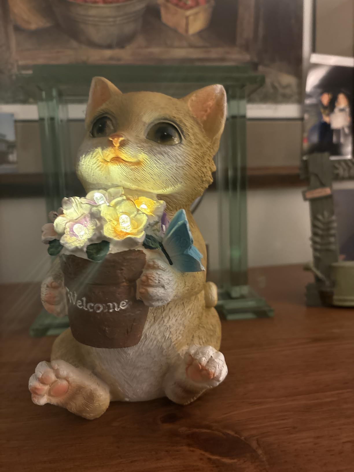 GIGALUMI Solar Garden Decor Flower Pot Cat Statues Outdoor, Birthday Gifts for Women Mom Grandma Senior Elder, Cat Ornament for Balcony, Garden, Patio, Yard, Lawn - Customer Photo 1