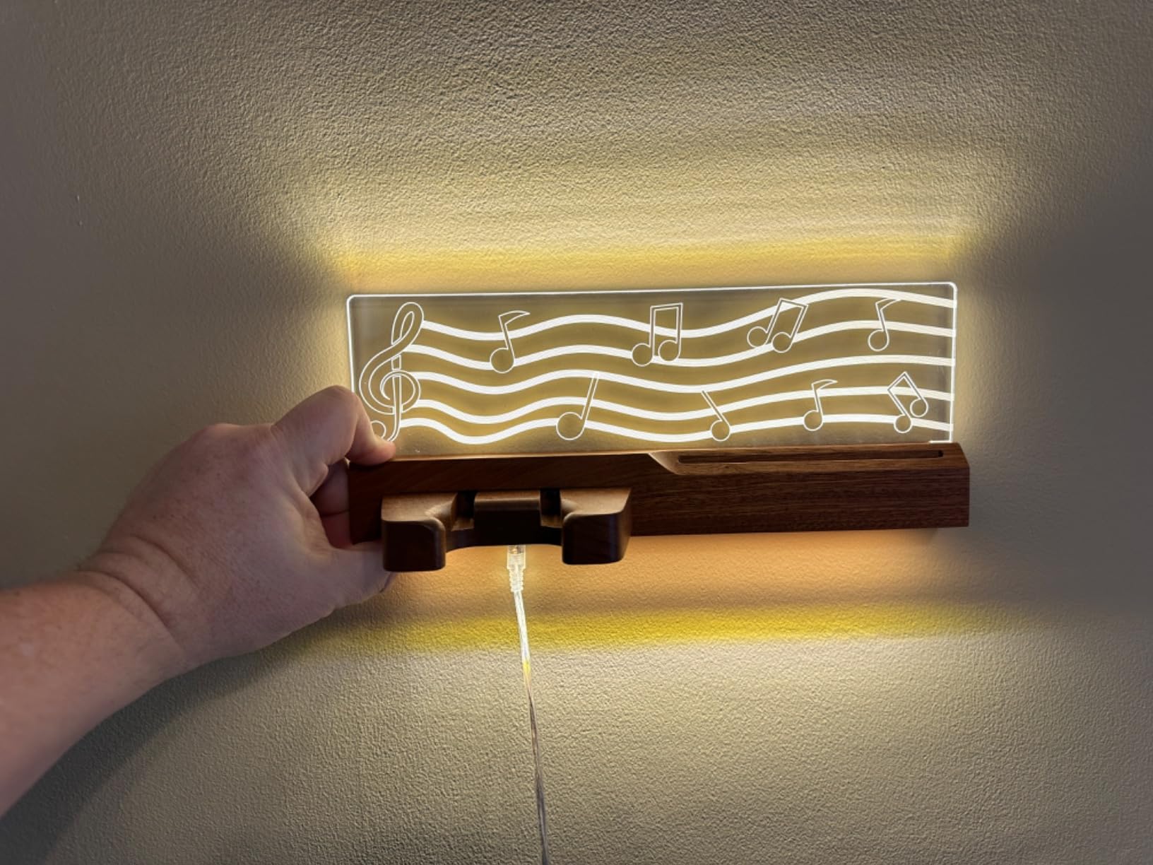 Guitar Wall Mount Stand with LED Lights - Solid Wood & Acrylic USB-Powered Guitar Accessories - Gift for Men, Guitar Players, Music Lovers (for Acoustic, Electric Bass, Ukulele) Customer Review Guitar Wall Mount Stand with LED Lights - Solid Wood & Acrylic USB-Powered Guitar Accessories - Gift for Men, Guitar Players, Music Lovers (for Acoustic, Electric Bass, Ukulele) - Customer Photo 2