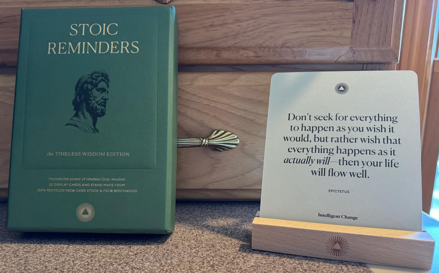 Intelligent Change 52 Stoic Reminders Quote Cards with Display Stand for Personal Growth, Perfect Gifts for Men and Women, Unique Home Decor or Office Desk Accessory, Inspirational Quotes - Customer Photo 2