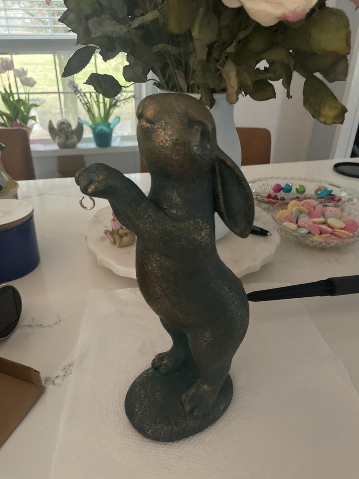 MININOVA Garden Statues Rabbit with Solar Lantern Outdoor Bunny Figurines Decorations for Patio Yard Lawn Ornaments Gifts for Birthday Easter Housewarming - Customer Photo 2