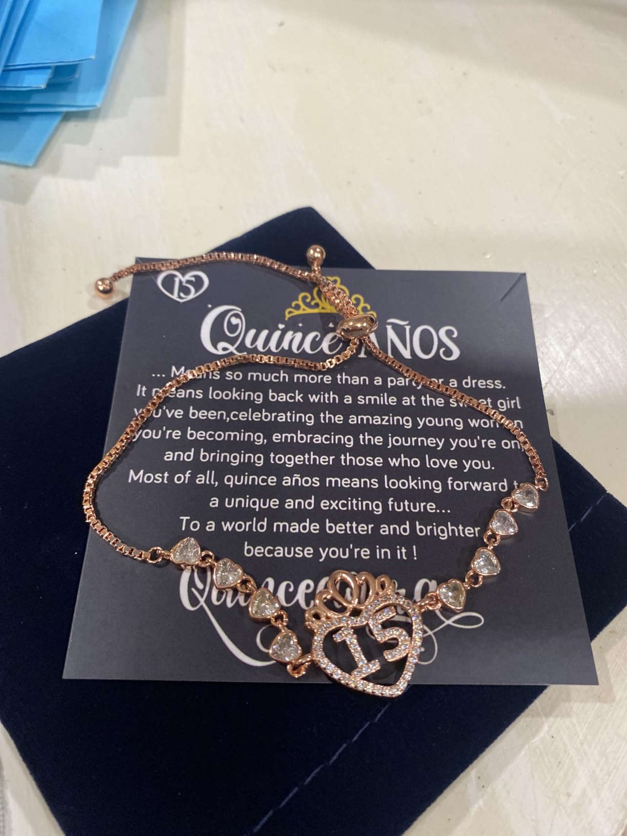 FEELMEM Quinceanera 15 Quince Anos Princess Crown Charm Bracelet Happy 15th Birthday Gift - Customer Photo 3