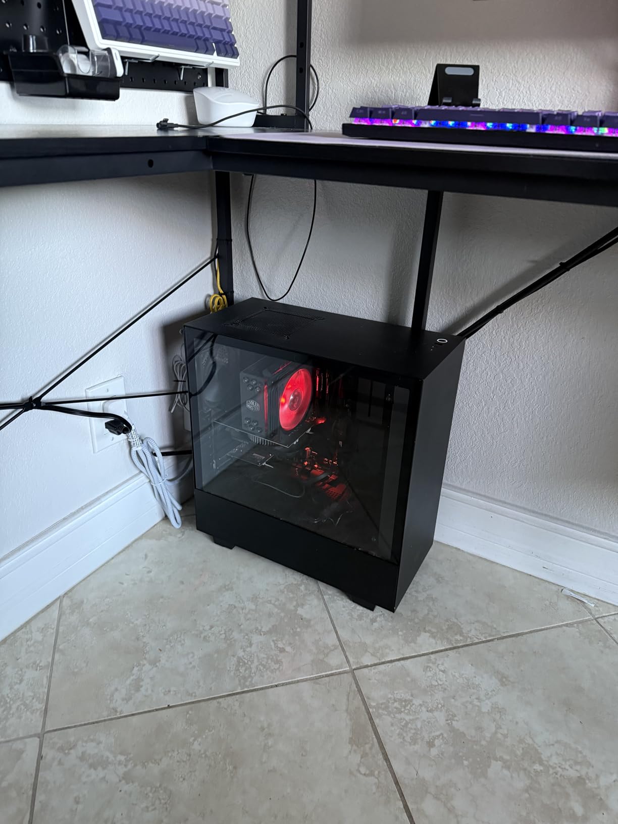 AODK L Shaped Desk Gaming Desk with LED Light & Power Outlet, 53 Inch Reversible L Shaped Computer Table with Shelf & Storage Bag & Hook for Home Office, Black Customer Review AODK L Shaped Desk Gaming Desk with LED Light & Power Outlet, 53 Inch Reversible L Shaped Computer Table with Shelf & Storage Bag & Hook for Home Office, Black - Customer Photo 2