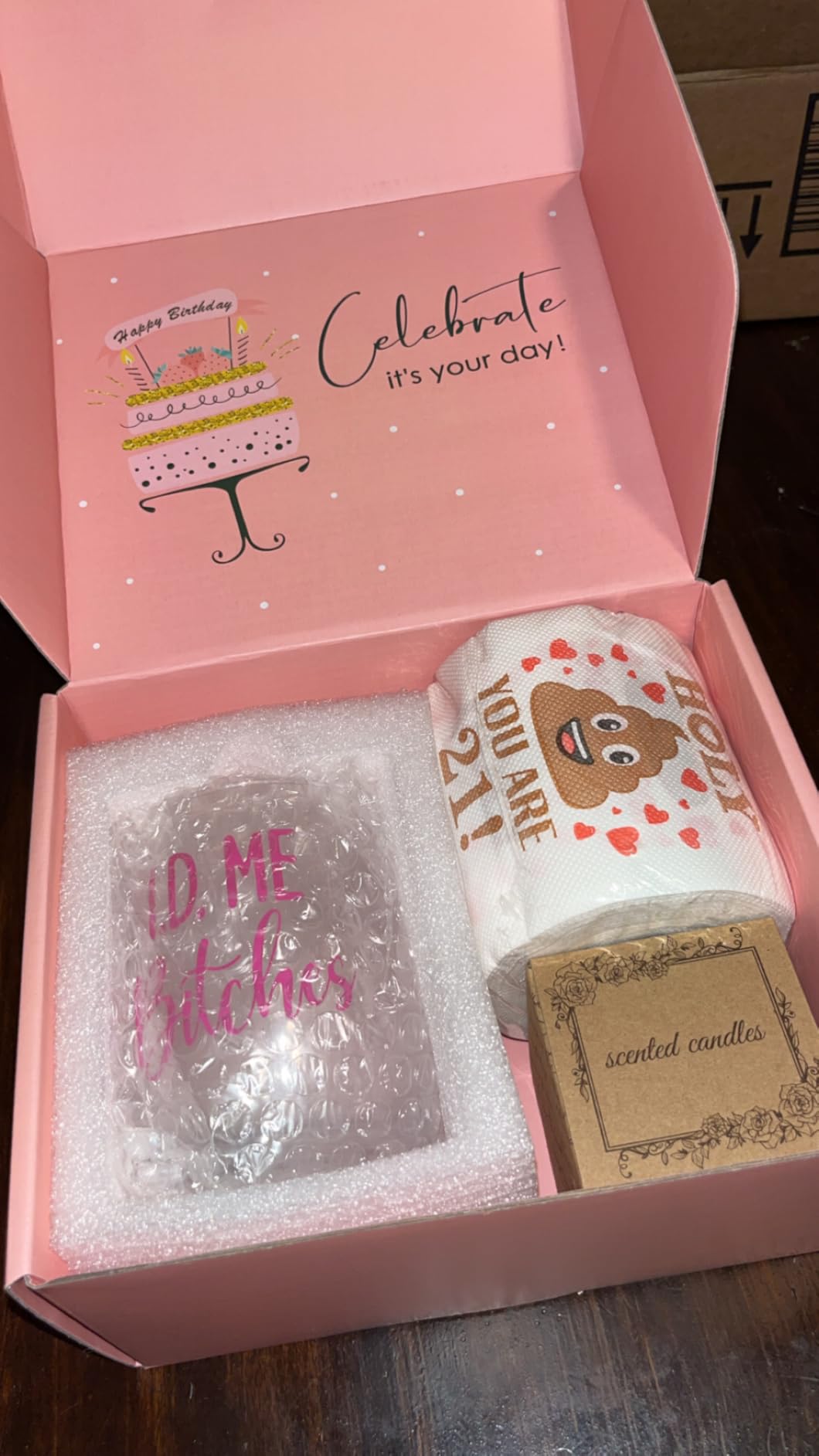 21st Birthday Gifts for Her Unique 21 Year Old Birthday Gifts for Her Funny Gift for 21 Year Old Female 21st Bday Decorations for Women - Wine Glass Toilet Paper Candle Makeup Bag - Customer Photo 2