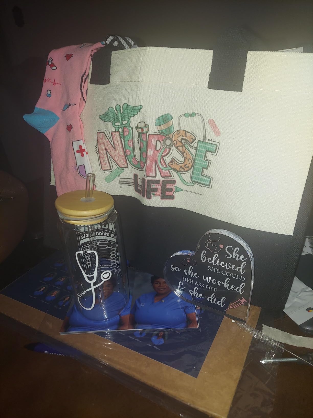 Nurse Gifts Nurse Appreciation Gift Set for Women Christmas Gifts for Nurses Week Nurses Graduation Gift for Nursing Student with Canvas Bag Socks Affirmations Cards 16 Oz Can Glass - Customer Photo 2