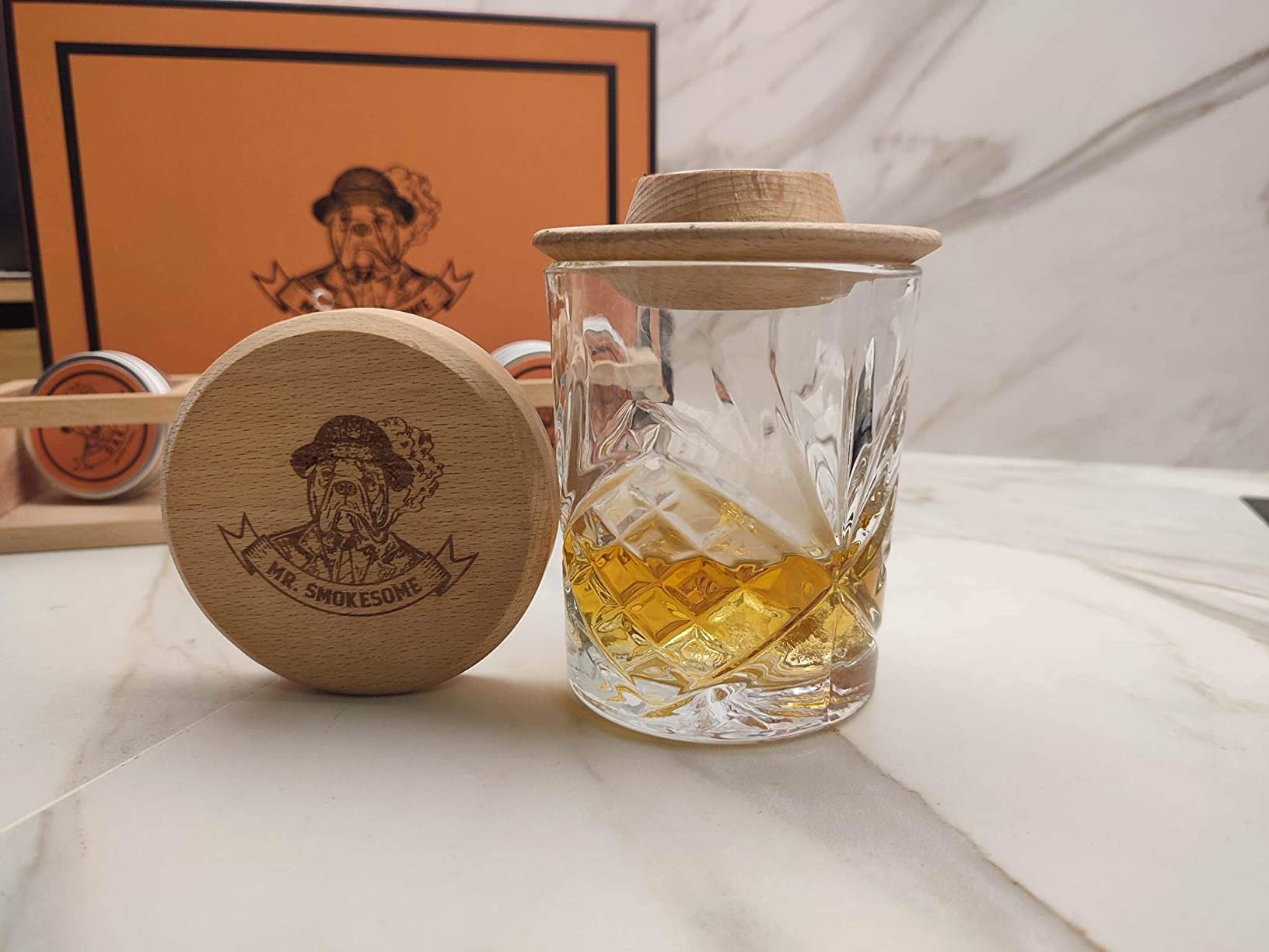 Premium Whiskey Smoker Kit & Display Stand (Patent Pending) | Cocktail Smoker Kit with Torch & 4 Wood Chips | Old Fashioned Smoker Kit for Bar Decor | Whiskey & Bourbon Gifts for Men (NO BUTANE) - Customer Photo 1