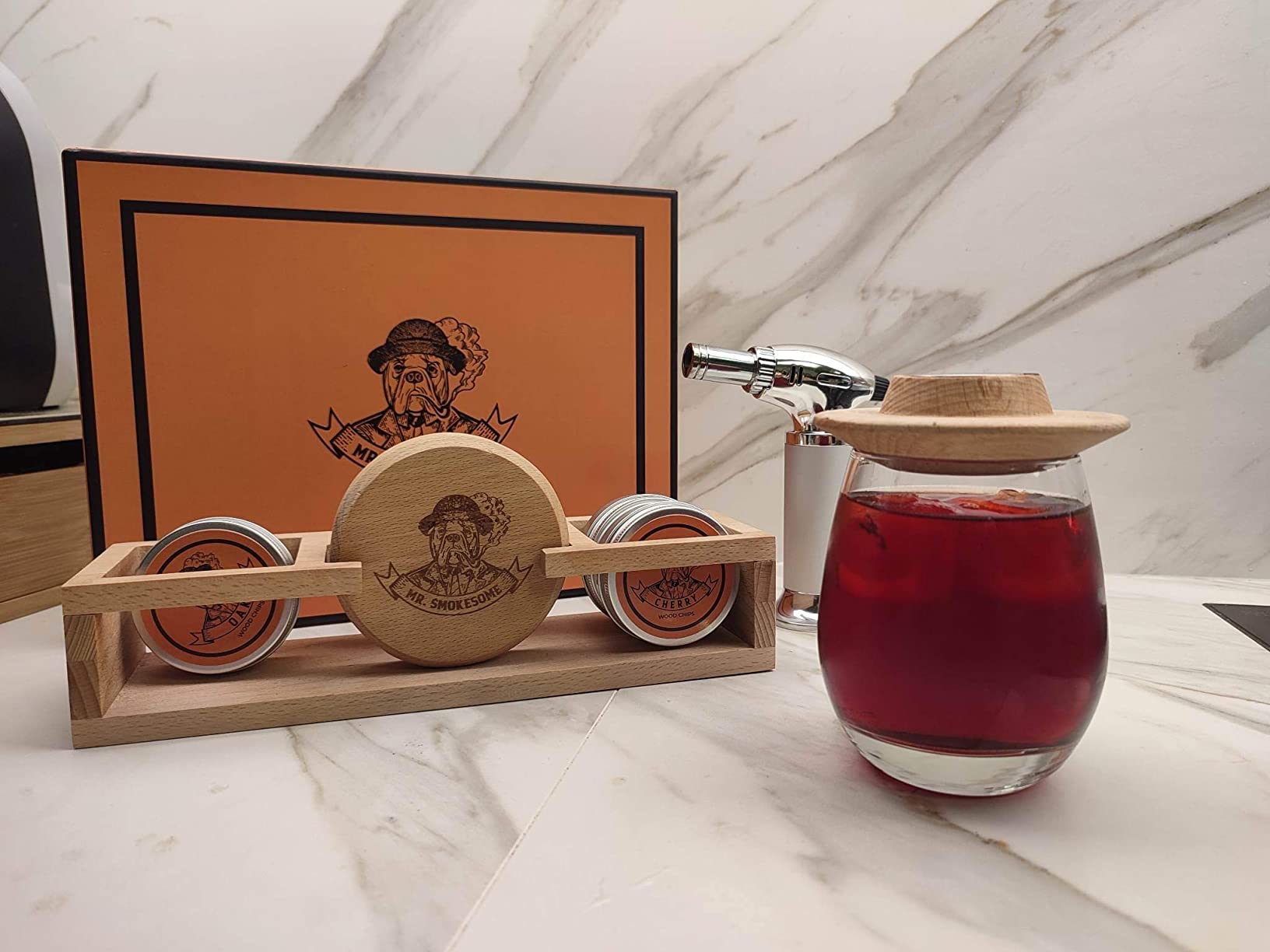 Premium Whiskey Smoker Kit & Display Stand (Patent Pending) | Cocktail Smoker Kit with Torch & 4 Wood Chips | Old Fashioned Smoker Kit for Bar Decor | Whiskey & Bourbon Gifts for Men (NO BUTANE) - Customer Photo 2