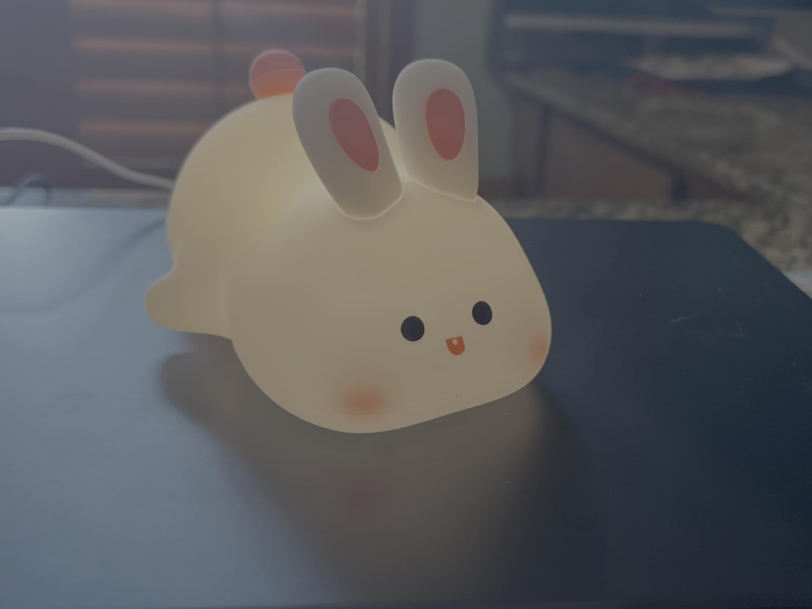 Big Face Rabbit Night Light, Cute Bunny Gifts, Silicone Squishy Rabbit Lamp, Rechargeable Dimmable Animal Nightlight, Baby Night Light for Nursery Breastfeeding Bedroom Living Room - Customer Photo 4