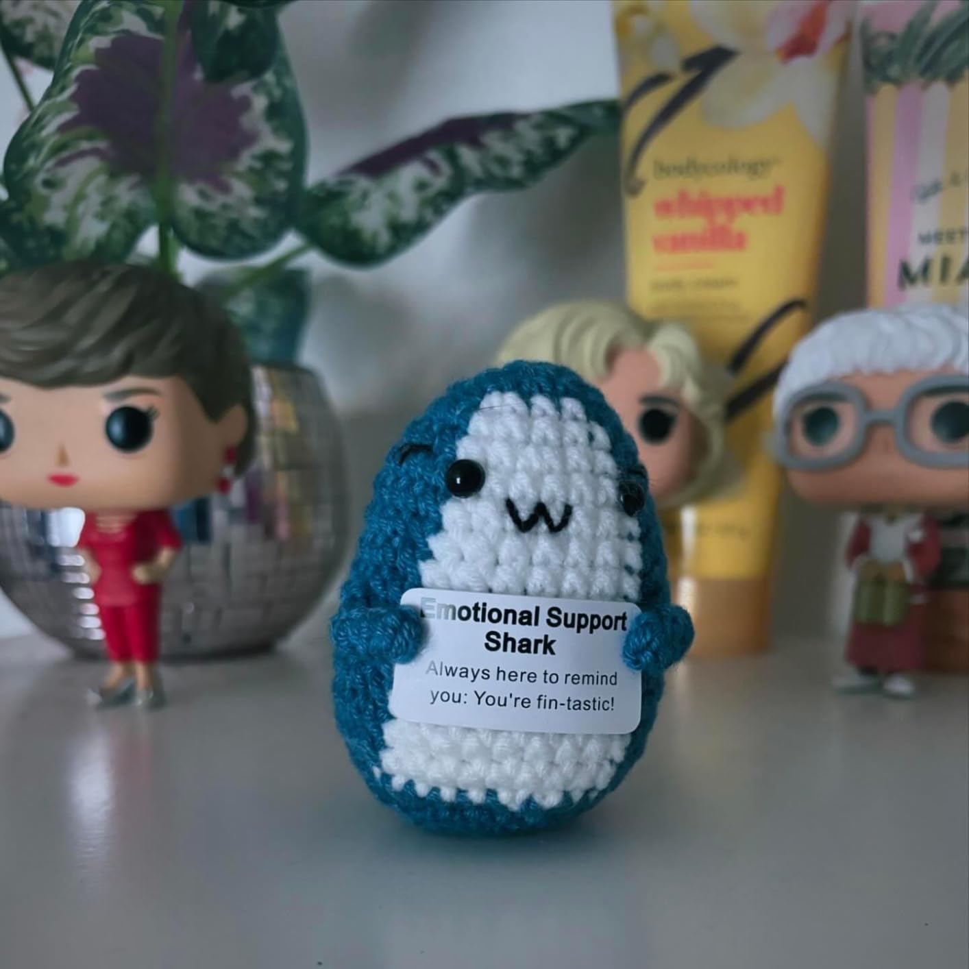 Positive Animals Crochet Shark Gift – Mini Emotional Shark Plush with Support Message, for Coworker or Friend, Christmas Secret Santa Gift for Women Men - Customer Photo 2