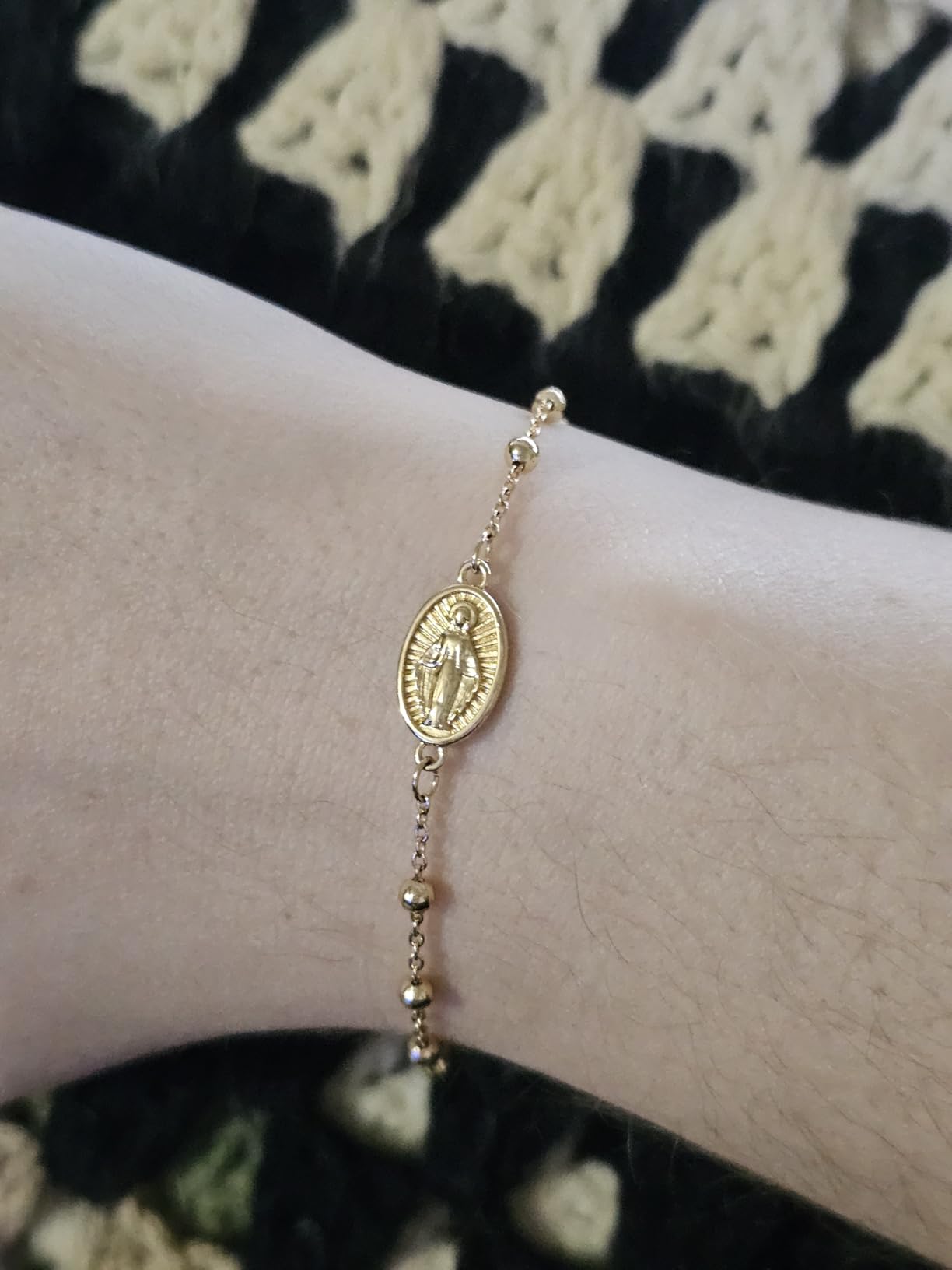 Catholic Virgin Mary Cross Bracelet Gifts for Girls Teens Women, Rosary Beads Charm Link Chain Bracelet Christmas Christian Religious Jewelry Gifts - Customer Photo 1