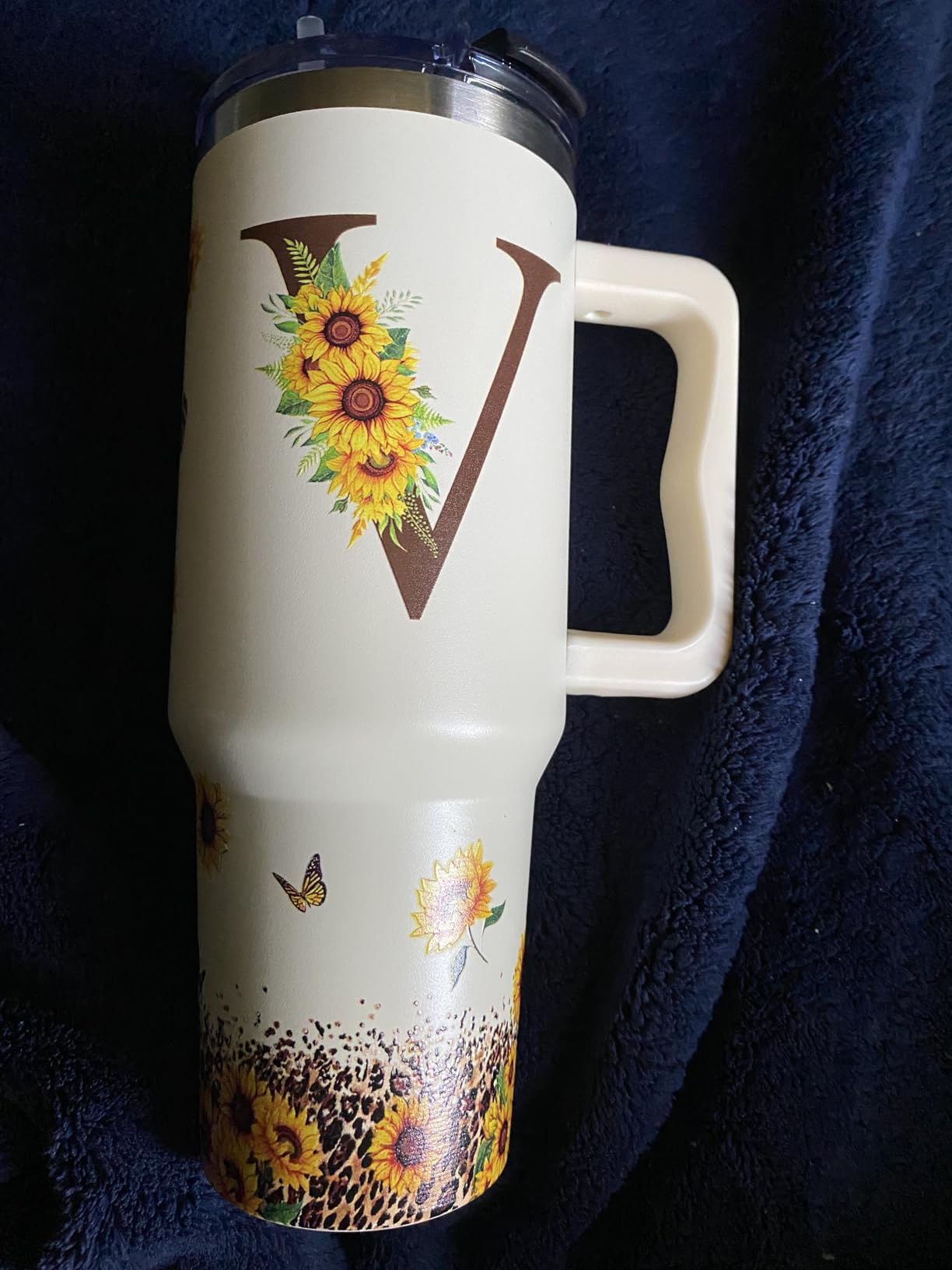 Personalized Birthday Gifts For Women - Sunflower Gifts For Women, Mom - Christmas Gifts For Womens, Mother's Day Gift For Mom, Boss - Monogrammed, Initial Tumbler Handle 40oz W Lids & Straws, K - Customer Photo 2