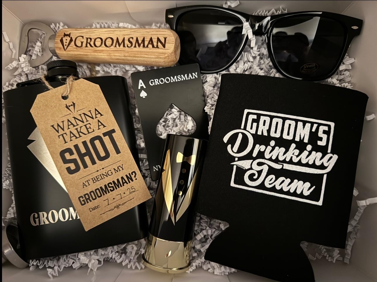 STOFINITY Groomsmen Proposal Gift - Wedding Groomsmen Gifts Set Of 8 Will You Be My Groomsman Cards, 2 Will You Be My Best Man Proposal Gifts, Groomsmen Gifts Ideas Groomsmen Cards Take Shot Tag - Customer Photo 1