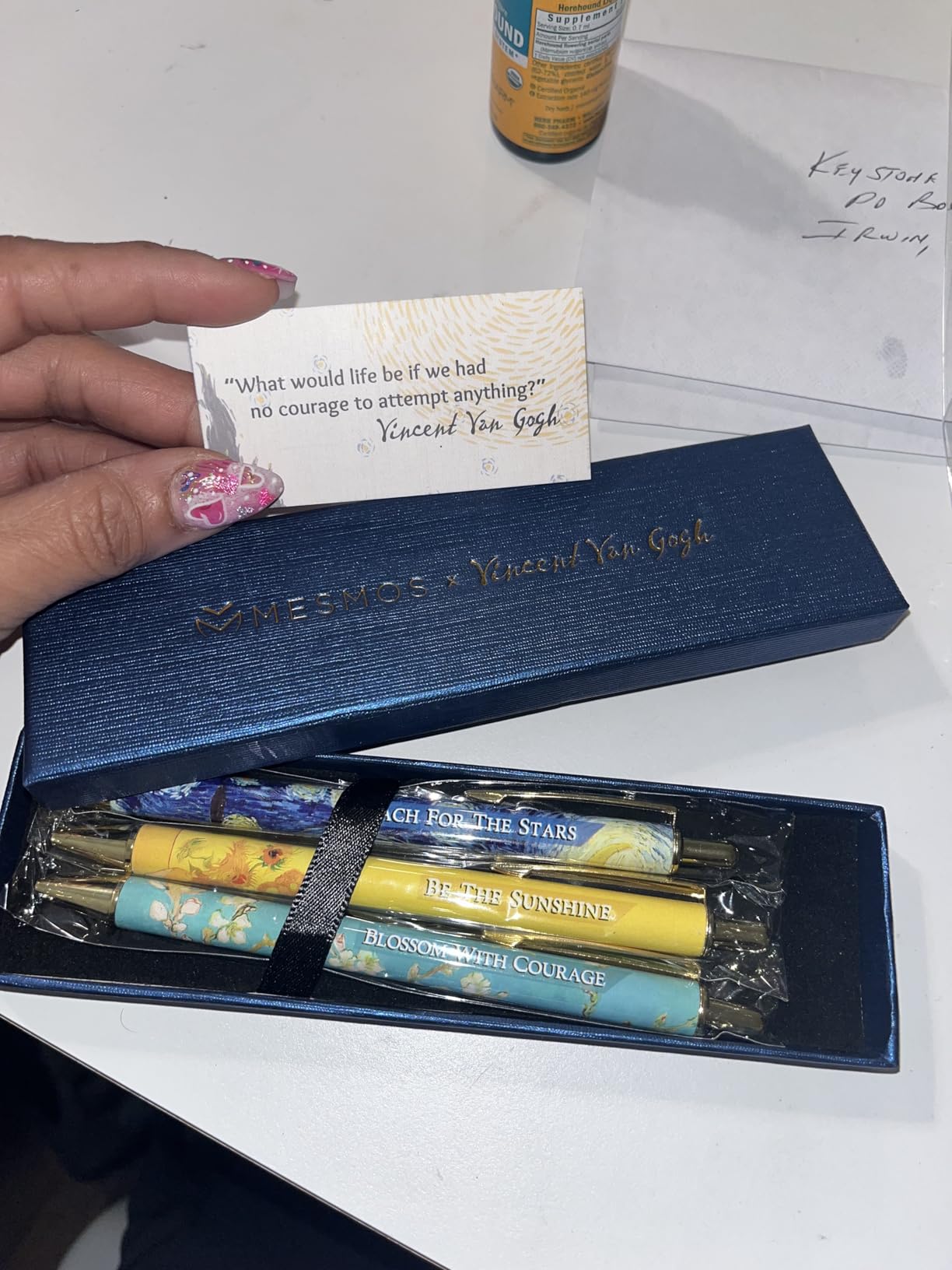 MESMOS Van Gogh Fancy Pen Set - Inspirational Gifts for Women, Office Motivational Writing Pens for Boss Lady, Congratulations Gifts, Unique Click Pens for Servers and Promotions - Customer Photo 2