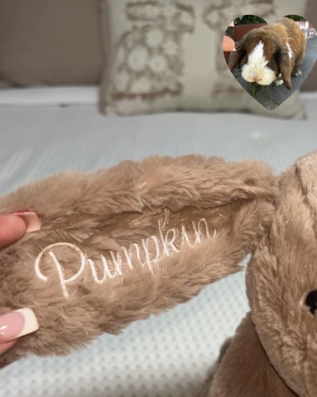 Personalized Baby Gifts, BUGMKCS Bunny Stuffed Animal for Babies with Embroidered Child's Name, Handmade Custom Plush Rabbit Toy for Girl Boy, Customized Cute Baby Gift for Newborn Kid, Children's Day - Customer Photo 2