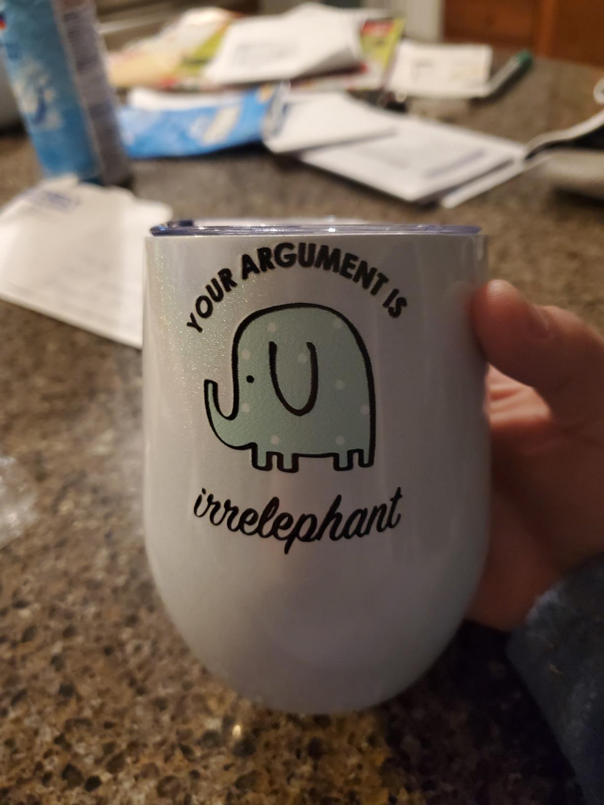 KLUBI Elephant Gifts for Women - Your Argument Is Irrelephant Tumbler 12oz White Elephants Gifts for Women Funny Lawyer Gift for Adults Elephant Merchandise Coffee Mug - Customer Photo 3