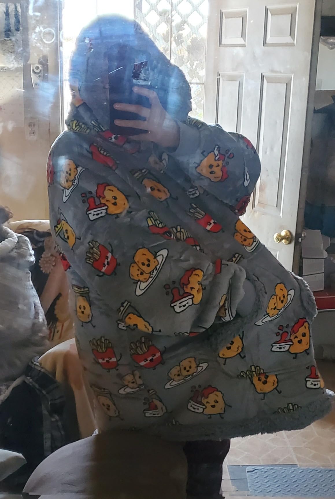 Giggling Getup Wearable Blanket Hoodie for Adults Gifts for Teen Girls Sister Women Sherpa Fleece Printed Hooded Blanket Sweatshirt Warm Cozy with Pocket & Sleeves Grey Panda - Customer Photo 3