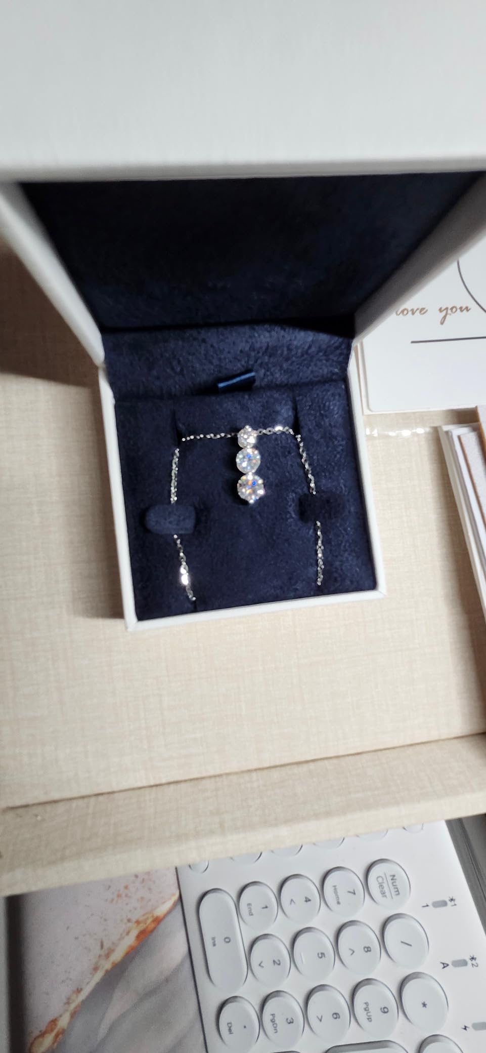 Moissanite Necklace for Women Three-Stone Trilogy Pendant I Love You Sterling Silver Lab Created Gem Jewelry for Her Gift for Wedding Anniversary Birthday to My Wife Daughter Girlfriend Mom - Customer Photo 2