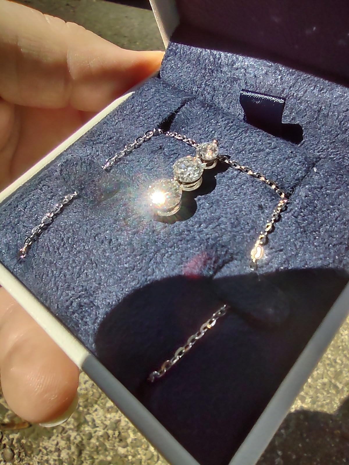 Moissanite Necklace for Women Three-Stone Trilogy Pendant I Love You Sterling Silver Lab Created Gem Jewelry for Her Gift for Wedding Anniversary Birthday to My Wife Daughter Girlfriend Mom - Customer Photo 4