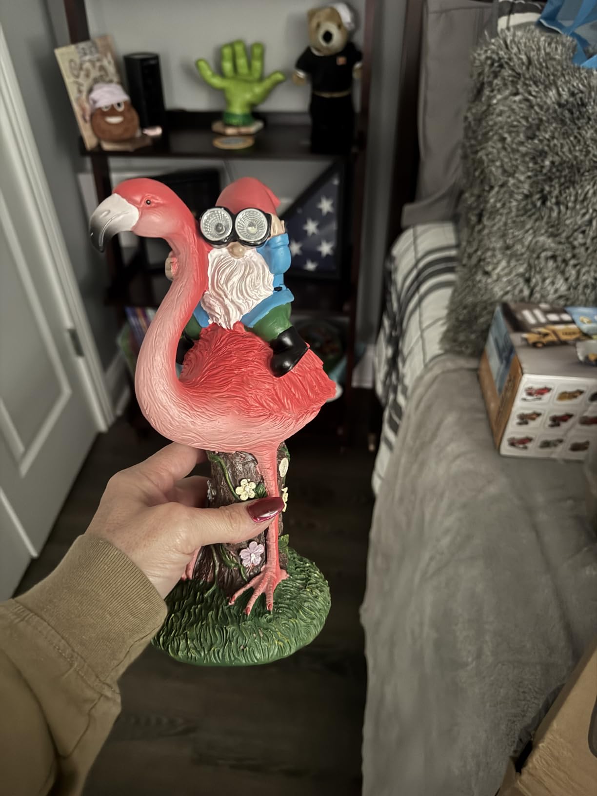 Solar Flamingo Gnome Garden Decor Statue, Outdoor Funny Solar Light Decoration for Yard, Patio, Lawn, Unique Housewarming, Birthday Gift for Women, Mom, Grandma - Customer Photo 1