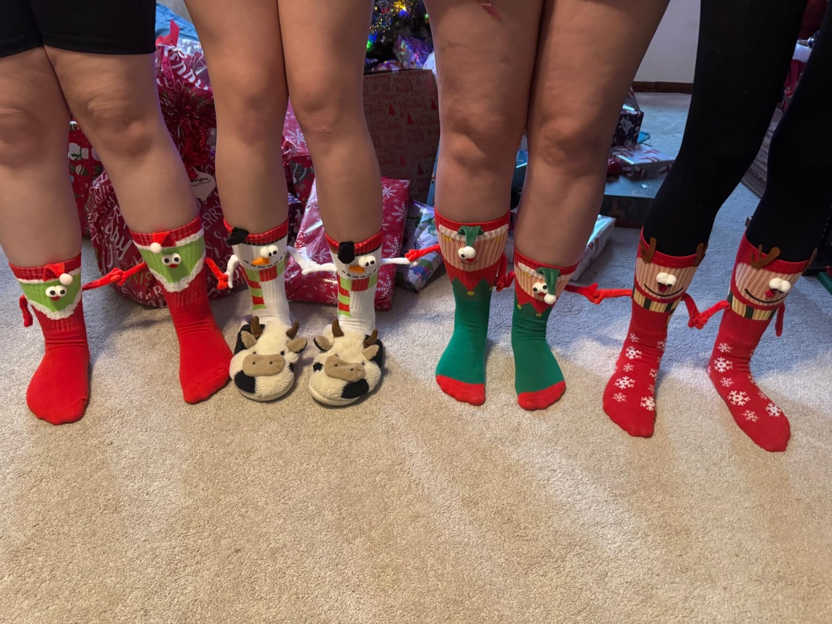 4 Pairs Funny Christmas Socks, Magnetic Hand Holding Socks, Christmas Stocking Stuffers for Women Men Couples, White Elephant Exchange Gifts, Xmas Secret Santa Gag Gifts - Customer Photo 1