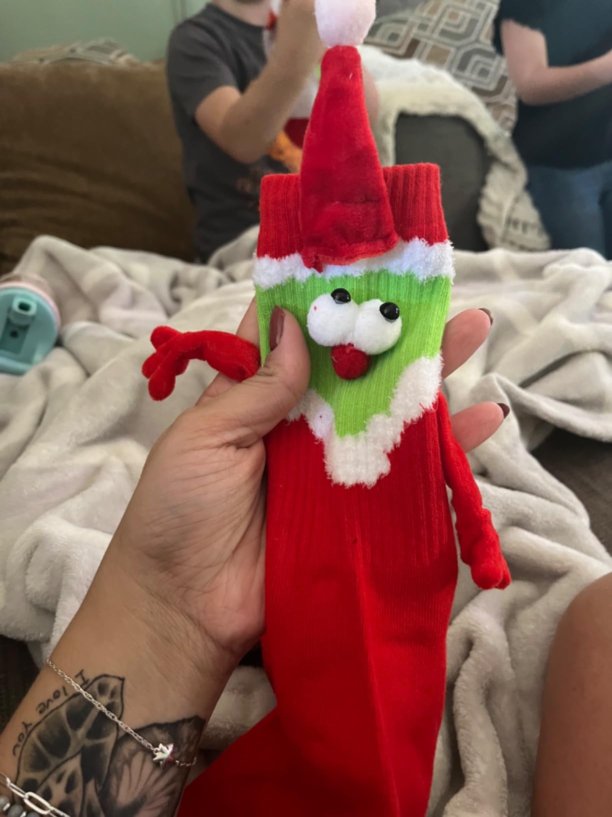 4 Pairs Funny Christmas Socks, Magnetic Hand Holding Socks, Christmas Stocking Stuffers for Women Men Couples, White Elephant Exchange Gifts, Xmas Secret Santa Gag Gifts - Customer Photo 2