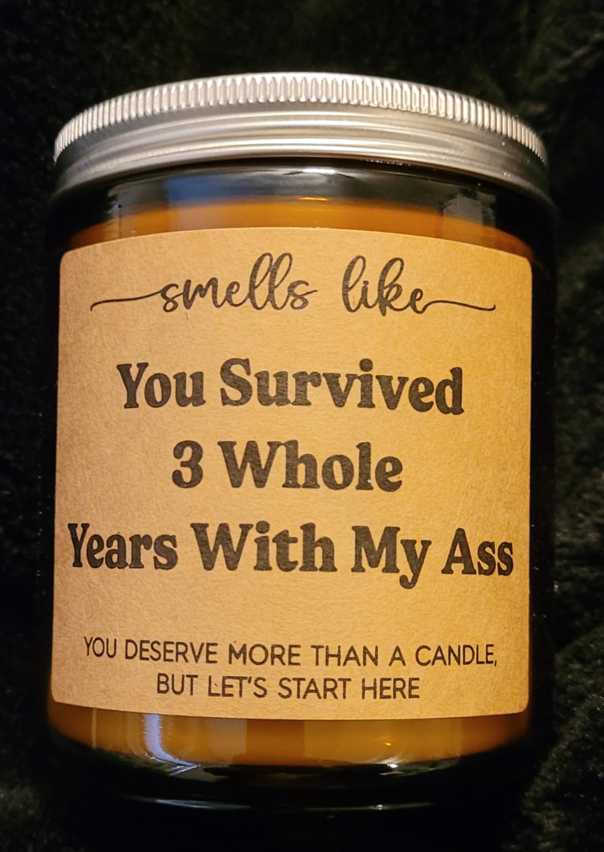 GSPY Candle, 3 Year Anniversary Candle Gifts for Him, Her, Couple - 3rd Anniv. Funny Gifts for Husband, Wife, Girlfriend, Boyfriend, Men - 3 Year Leather Anniversary, Third Wedding Anniv. Present - Customer Photo 5