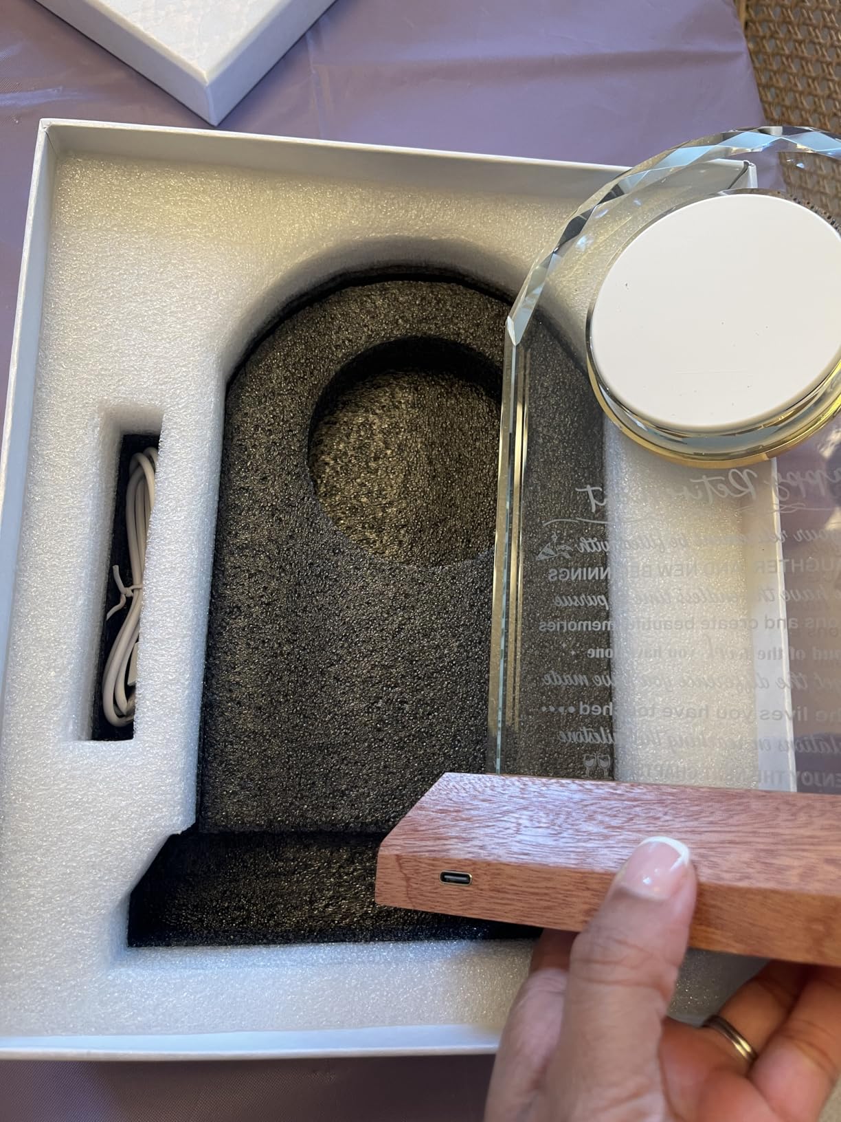 Glass Clock Wedding Gifts for Couples 2025 with Wooden Light Base, Happy Anniversary Marriage Prayer Gift with Inspiring Quotes, Unique Newlywed Mr and Mrs Gifts, Engagement Presents for Home - Customer Photo 1