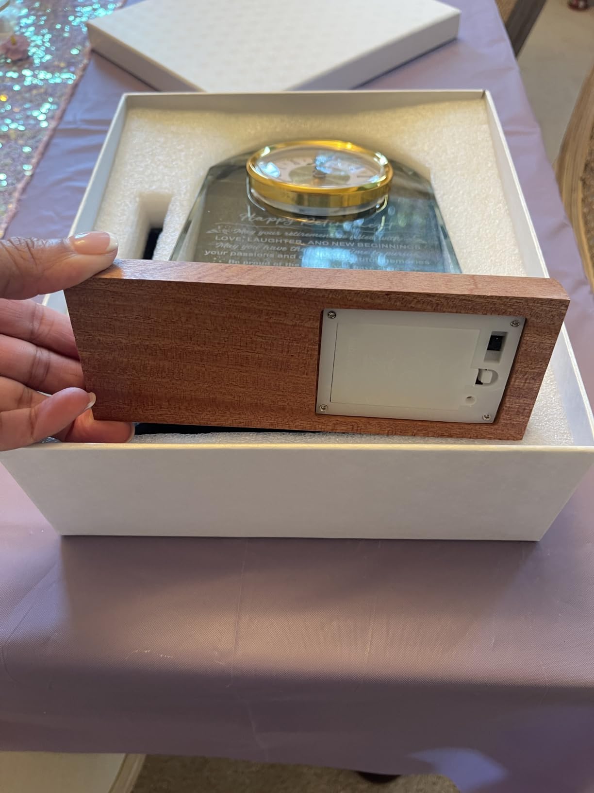 Glass Clock Wedding Gifts for Couples 2025 with Wooden Light Base, Happy Anniversary Marriage Prayer Gift with Inspiring Quotes, Unique Newlywed Mr and Mrs Gifts, Engagement Presents for Home - Customer Photo 2