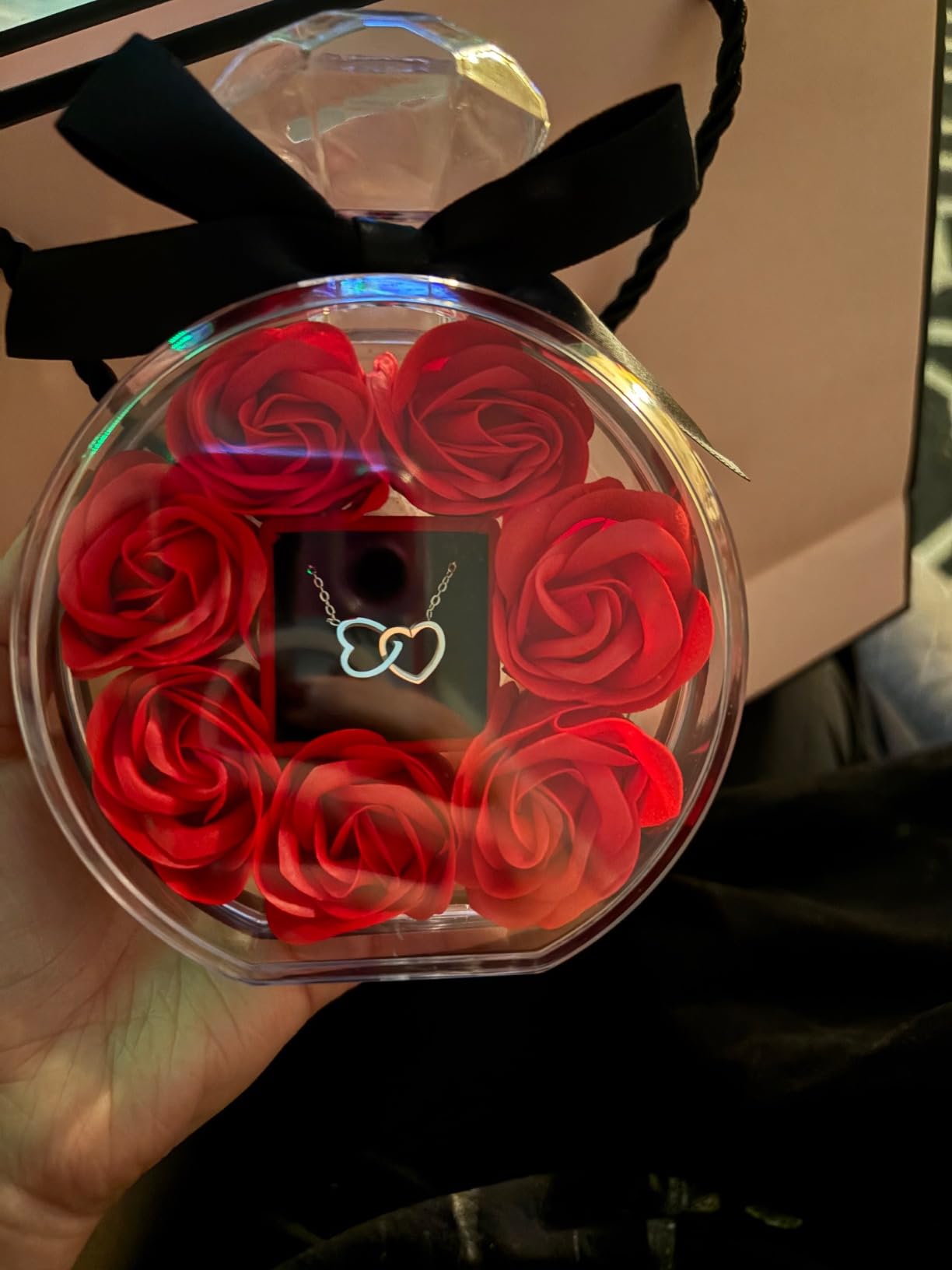 Preserved Rose with Heart Necklace Gift Artificial Flower Valentines Mothers Day for Girlfriend Mom Wife Women Her Birthday Anniversary Personalized Romantic Christmas Gifts - Customer Photo 3