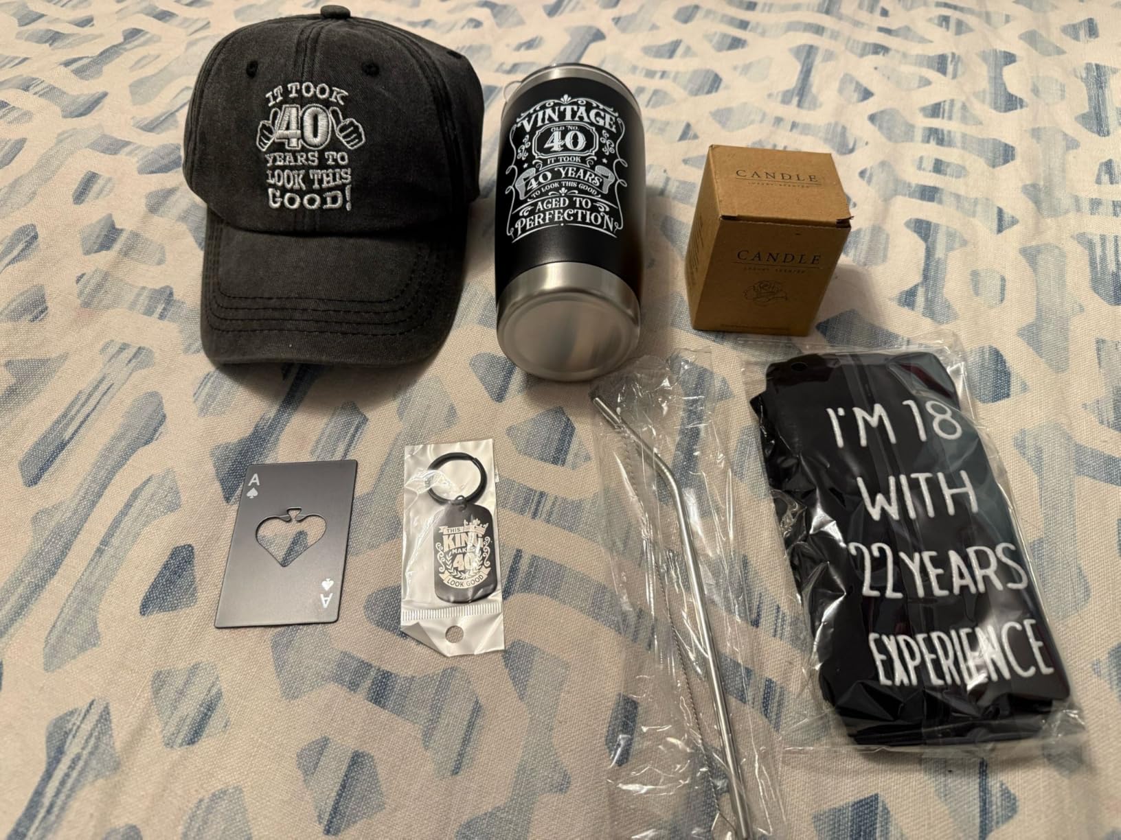 40th Birthday Gifts for Men - Unique Box with 20 Oz Tumbler, Scented Candle, Socks, Baseball Cap for Husband, Dad, Friends, Coworker, Teachers, Boss Customer Review 40th Birthday Gifts for Men - Unique Box with 20 Oz Tumbler, Scented Candle, Socks, Baseball Cap for Husband, Dad, Friends, Coworker, Teachers, Boss - Customer Photo 1
