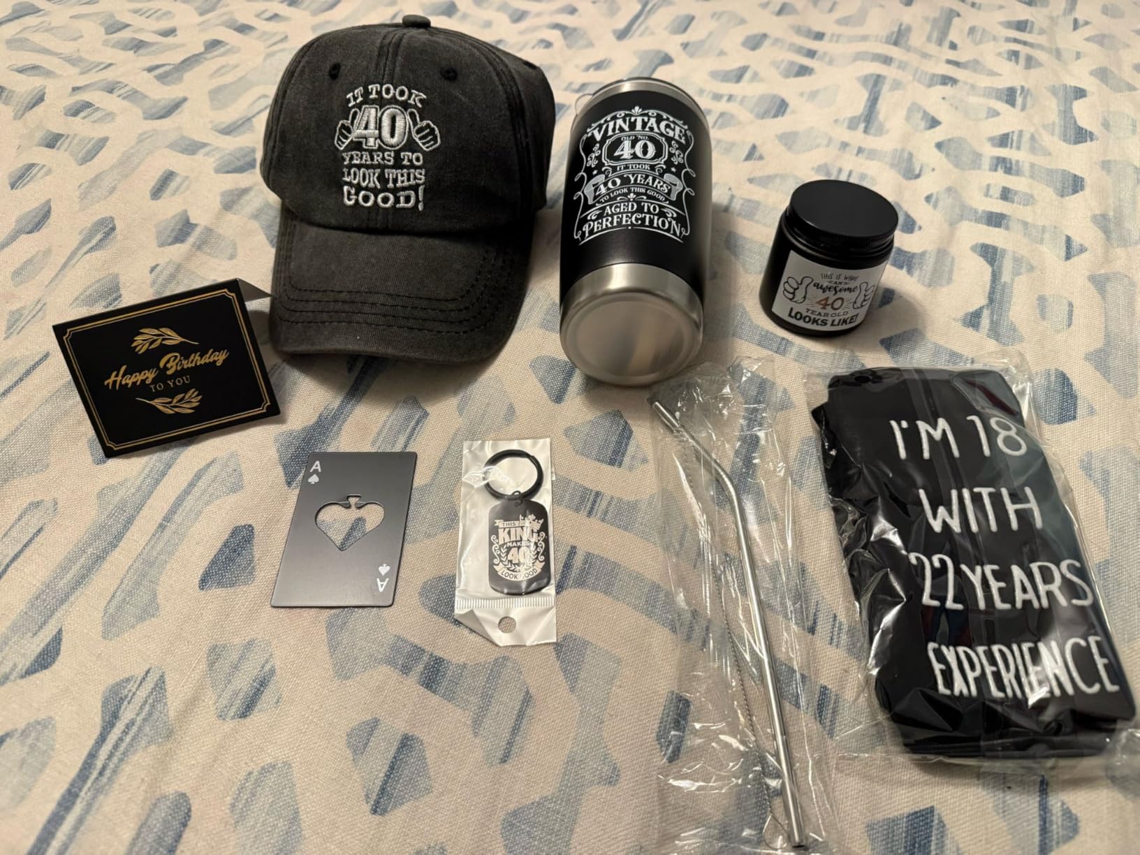 40th Birthday Gifts for Men - Unique Box with 20 Oz Tumbler, Scented Candle, Socks, Baseball Cap for Husband, Dad, Friends, Coworker, Teachers, Boss Customer Review 40th Birthday Gifts for Men - Unique Box with 20 Oz Tumbler, Scented Candle, Socks, Baseball Cap for Husband, Dad, Friends, Coworker, Teachers, Boss - Customer Photo 2