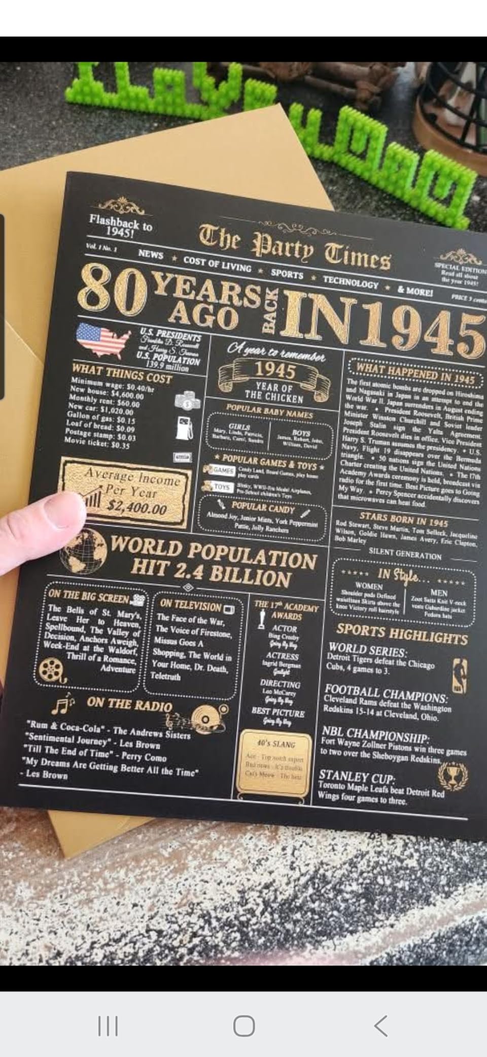 Giant 50th Birthday Card for Men Woman, Retro 50 Years Old Birthday Poster Decoration, Fifty Birthday Newspaper, Jumbo 50th Birthday Gifts for Mom Dad Grandpa Grandma, Funny Facts 1975 Birthday Card - Customer Photo 1