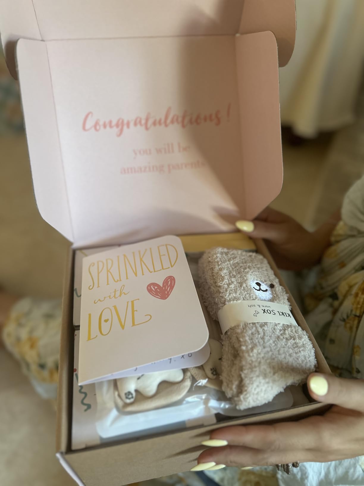 New Mom Gifts for Women, 9pcs Pregnancy Gifts for Expecting Mom, Cute Baby Gifts New Parents Gifts for Couples w/Mom and Dad Mugs for Gender Reveal Baby Shower First Time Mom to be Gifts(Khaki) - Customer Photo 1