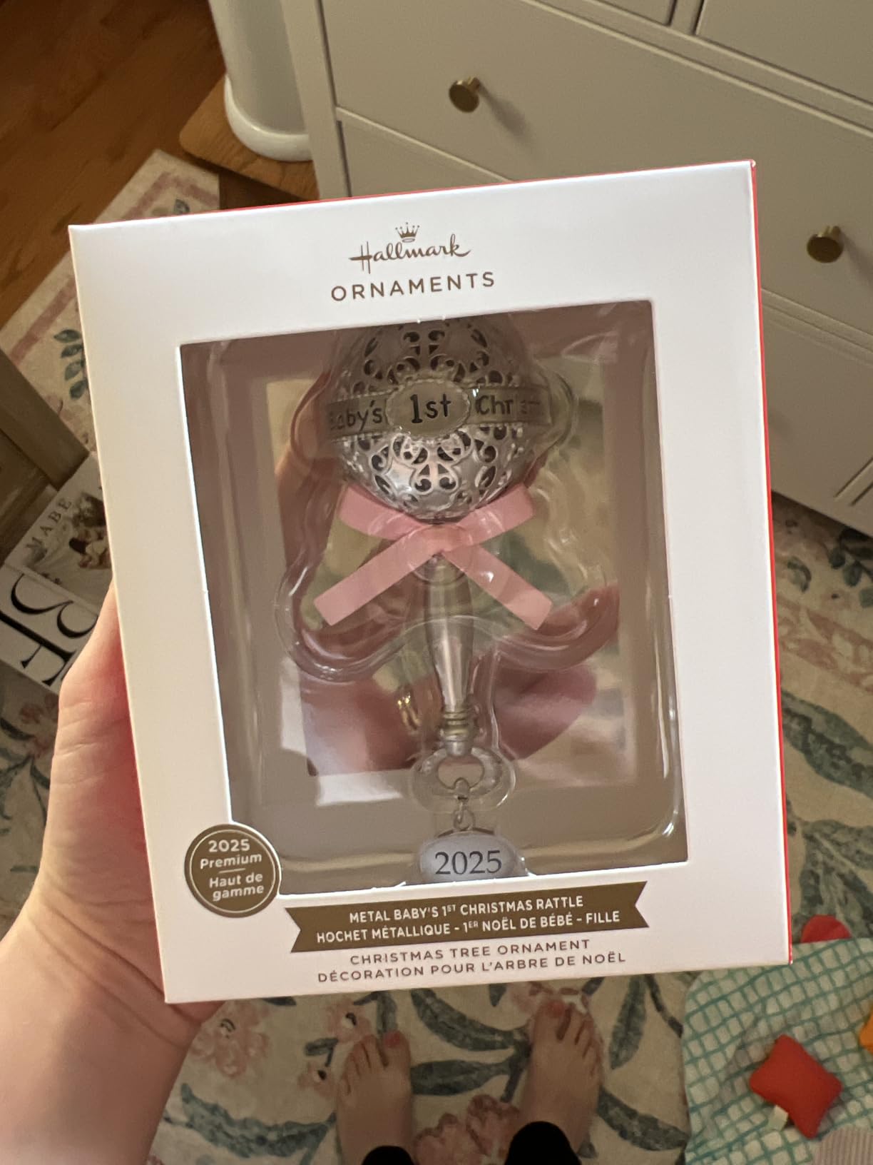 Hallmark Baby's First Christmas Silver Rattle with Pink Ribbon 2025 Christmas Ornament, Metal, New Baby Gifts - Customer Photo 1