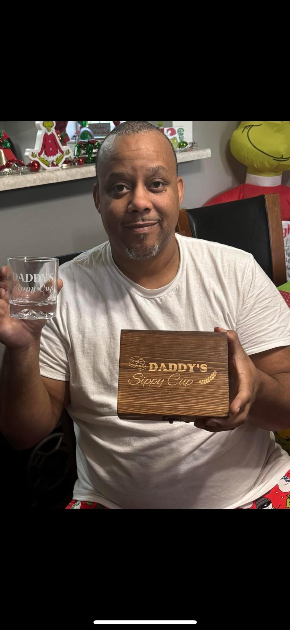 PONPUR Gifts for Daddy, Dad Father Day Gift, Daddy Sippy Cup Whiskey Glass Set with 4 Whiskey Stones & Wooden Box, Funny Gag Birthday Gift for New Dad Him Husband - Customer Photo 2
