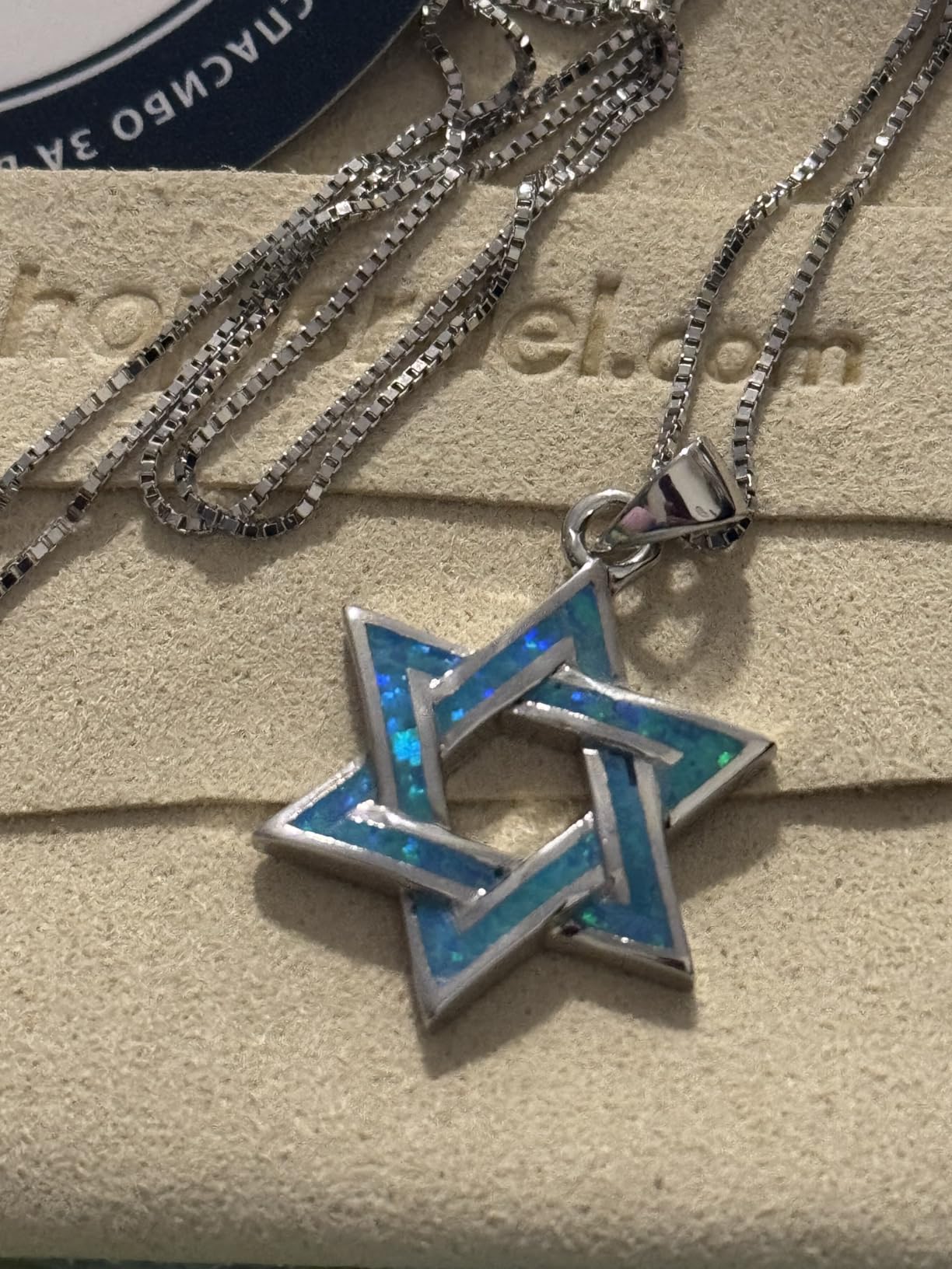 Star of David Necklace – Sterling Silver Magen David Pendant with Blue Opal, Jewish Star Jewelry for Men & Women, Spiritual Gift for Bar/Bat Mitzvah, Holidays, Includes a Gift Pouch - Customer Photo 1