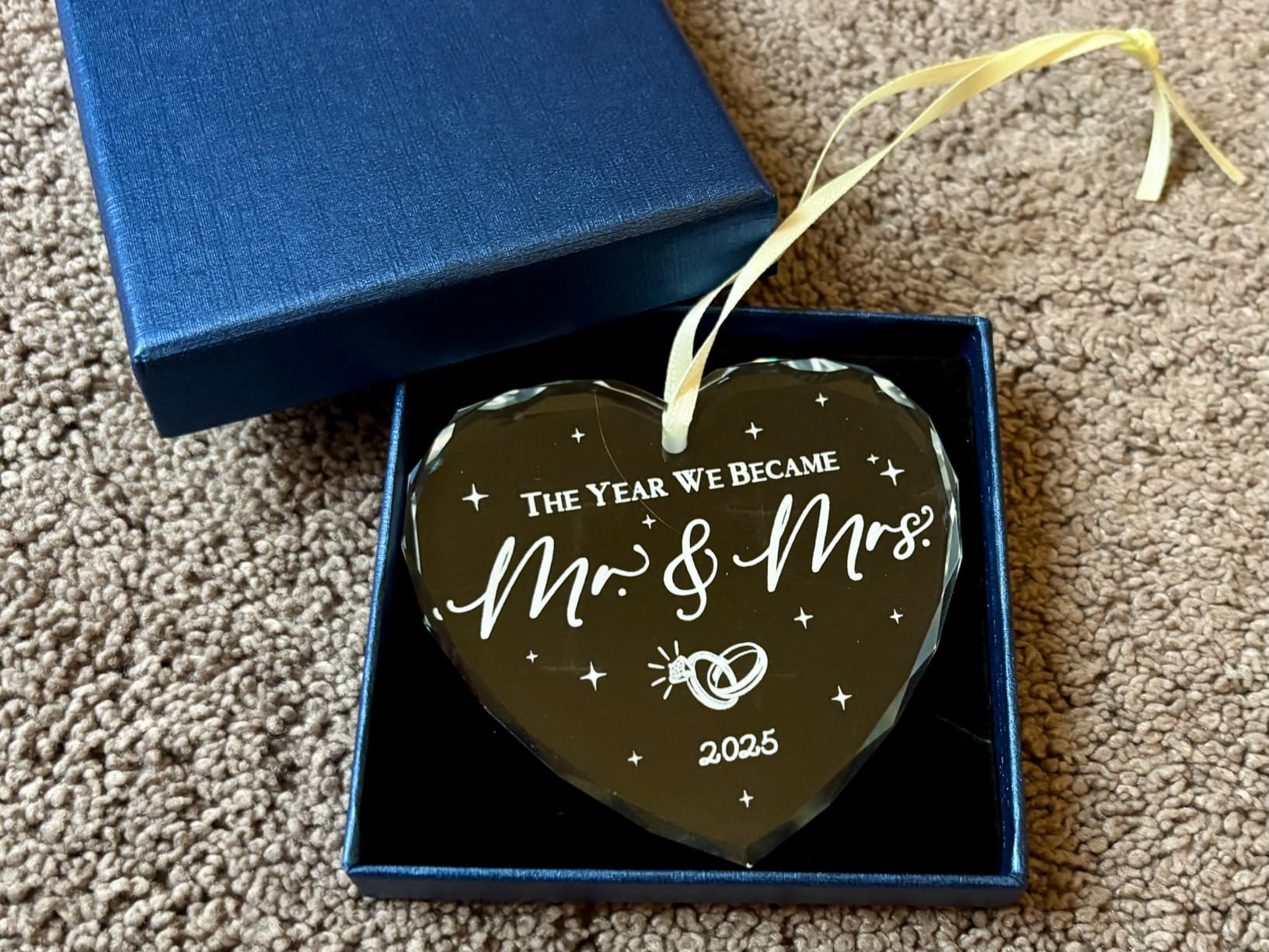 Wedding Gifts, Mr and Mrs Gift,Bridal Shower Gifts,Wedding Gift for Couples 2025, Just Married for Newlywed Couple, Bride,Crystal Glass First Christmas Married Ornament - Customer Photo 2