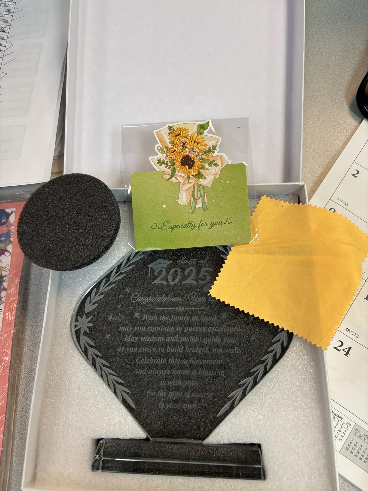 YWHL Class of 2025 Graduation Gifts for Her Him, Congratulations Inspirational Gifts Idea for College High School PHD Masters Degree Graduation, Glass Graduate Plaque with Colorful Led Base - Customer Photo 2