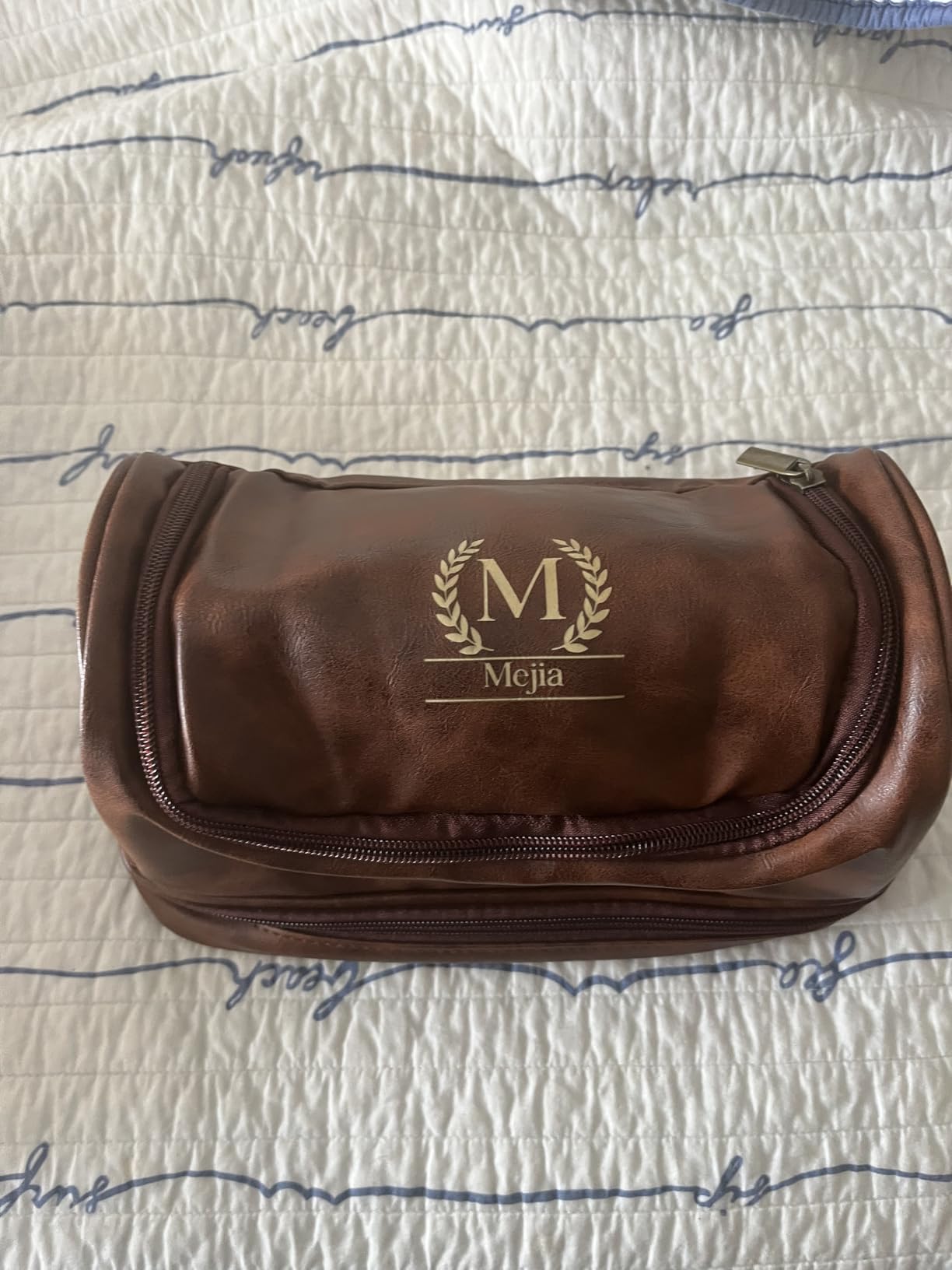 Personalized Toiletry Bag for Men Him, Gifts for Men, Custom Leather Travel Bag Shave Kit, Engraved Pattern Text, Ideal Christmas Gift for Dad, Birthday, Boyfriend, Anniversary, Husband, Son - Customer Photo 1