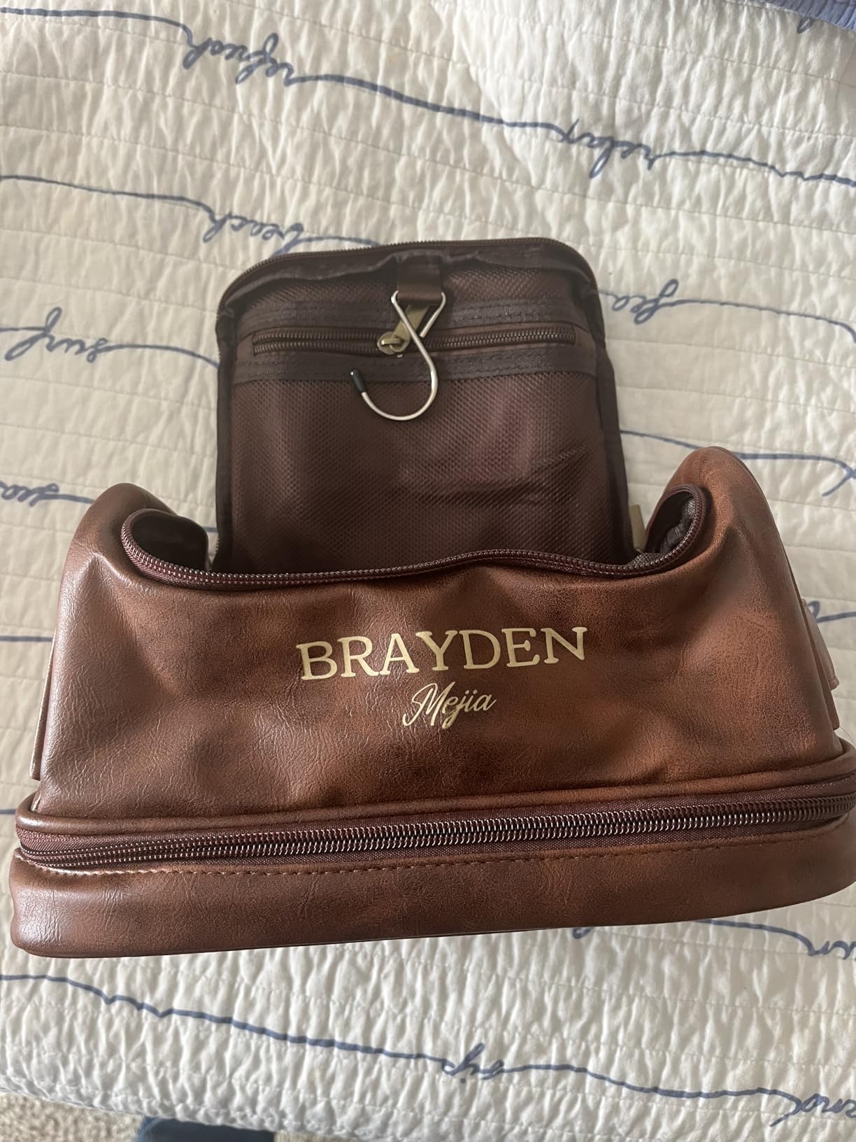 Personalized Toiletry Bag for Men Him, Gifts for Men, Custom Leather Travel Bag Shave Kit, Engraved Pattern Text, Ideal Christmas Gift for Dad, Birthday, Boyfriend, Anniversary, Husband, Son - Customer Photo 2