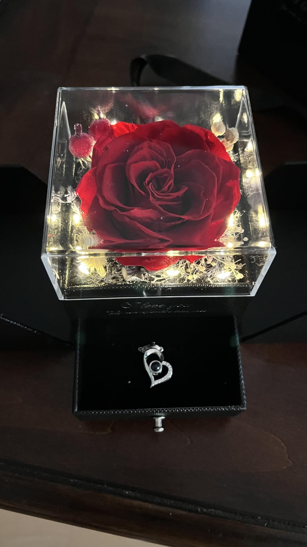 Preserved Real Roses with Heart Necklace I Love You in 100 Languages, Romantic Anniversary Christmas Gifts for Wife Girlfriend, Forever Roses Necklace Gifts - Customer Photo 2