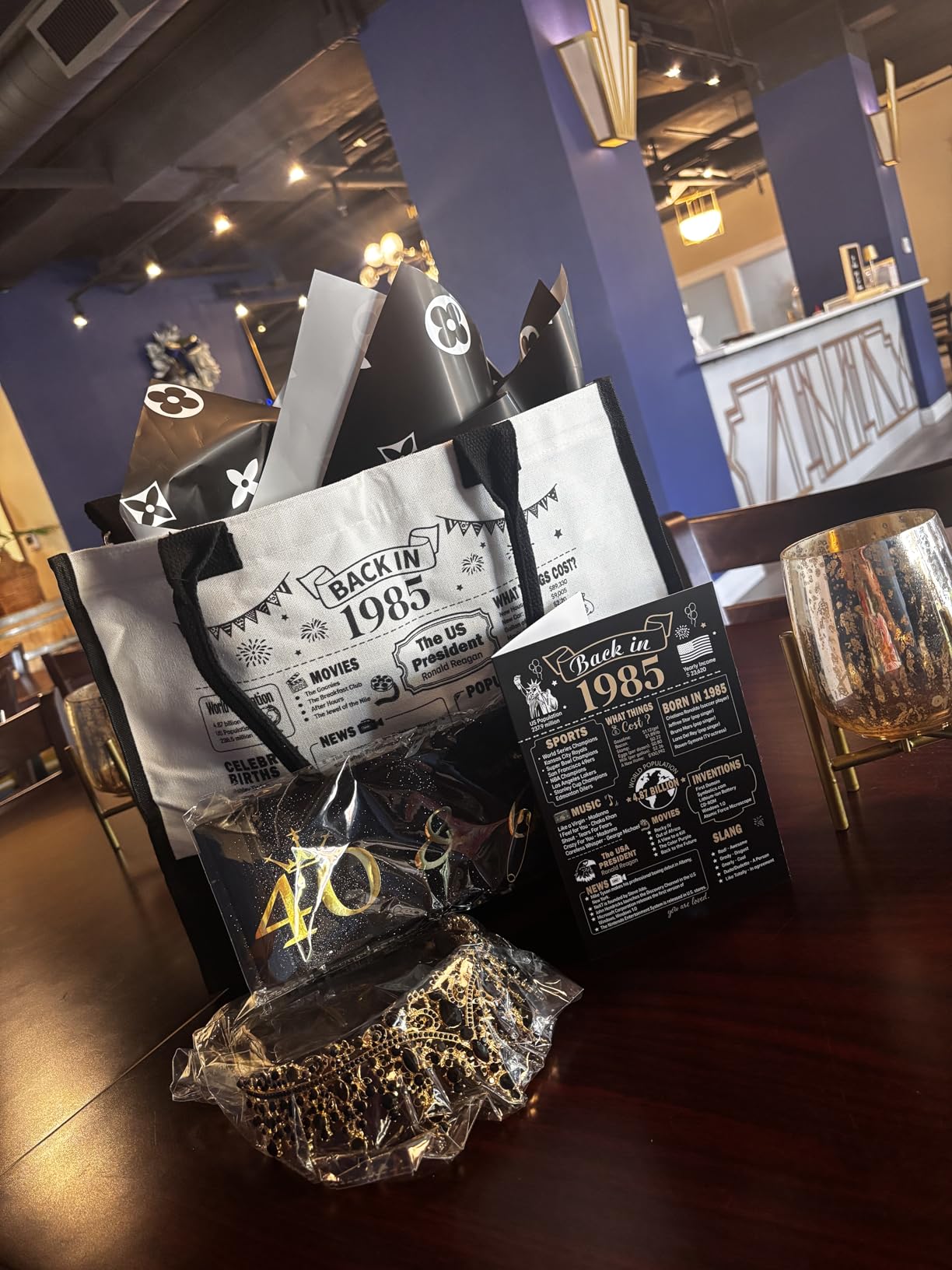 40th Birthday Gifts for Women Her, Cool Gifts for 40 Year Old Woman, Forty Canvas Birthday Tote Bag Glass Cup Candle Gift Basket 40th Ideas - Customer Photo 2