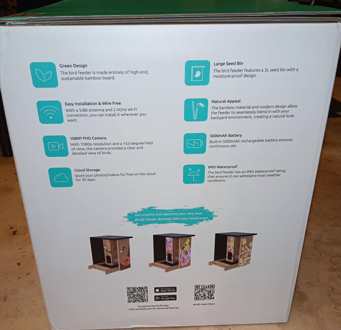 Birdfy Smart Bird Feeder with Camera, Solar Powered, Permanent AI Identify 6000+ Bird Species & Auto Record 1080P Video, Upgraded Durable Bamboo Wood, Ideal Gift - Customer Photo 1