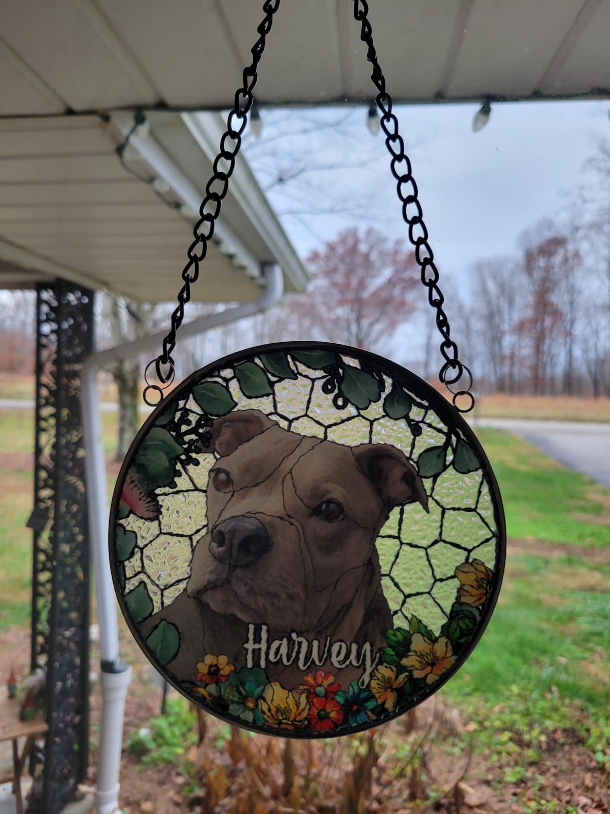 Personalized Grandpa Stained Glass Suncatcher, Photo Family Faux Stained Glass Window Hanging Ornament, Custom Photo Gift for Dad from Son Daughter, Birthday Gift for Grandpa, Uncle - Customer Photo 2