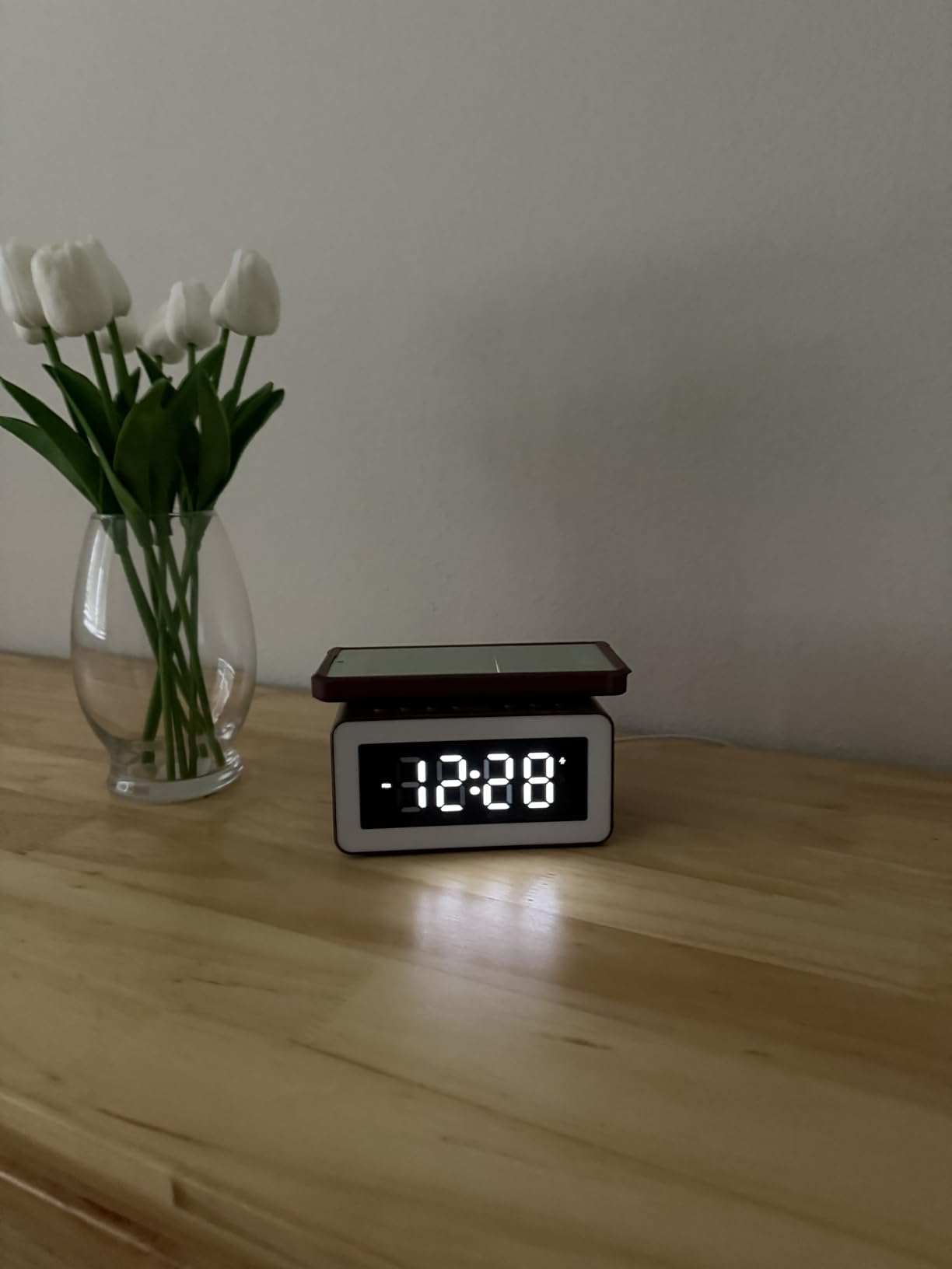 Digital Alarm Clocks for Bedrooms, Bluetooth Speaker, Alarm Clock with Wireless Charging, White/Brown Noise Sound Machine for Sleep with Night Light Wooden Vintage Decor Birthday Gifts for Men, Women - Customer Photo 1