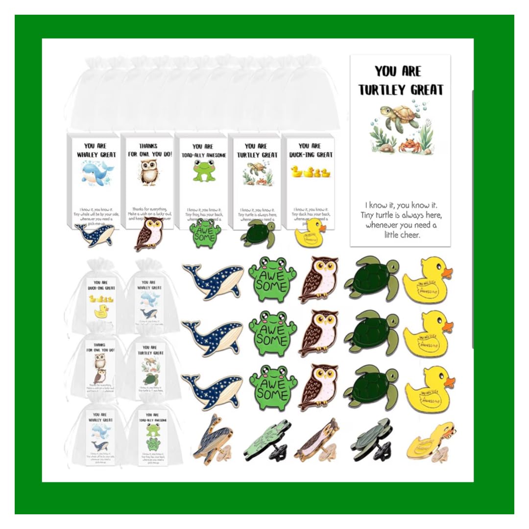 SOWPOPY 25/50/100 Sets Employee Appreciation Gifts Bulk Small Staff Thank You Gift with Inspirational Cards, Cute Animal Lapel Pins Team Appreciation Ideas for Office Coworkers, Teachers, Students - Customer Photo 4