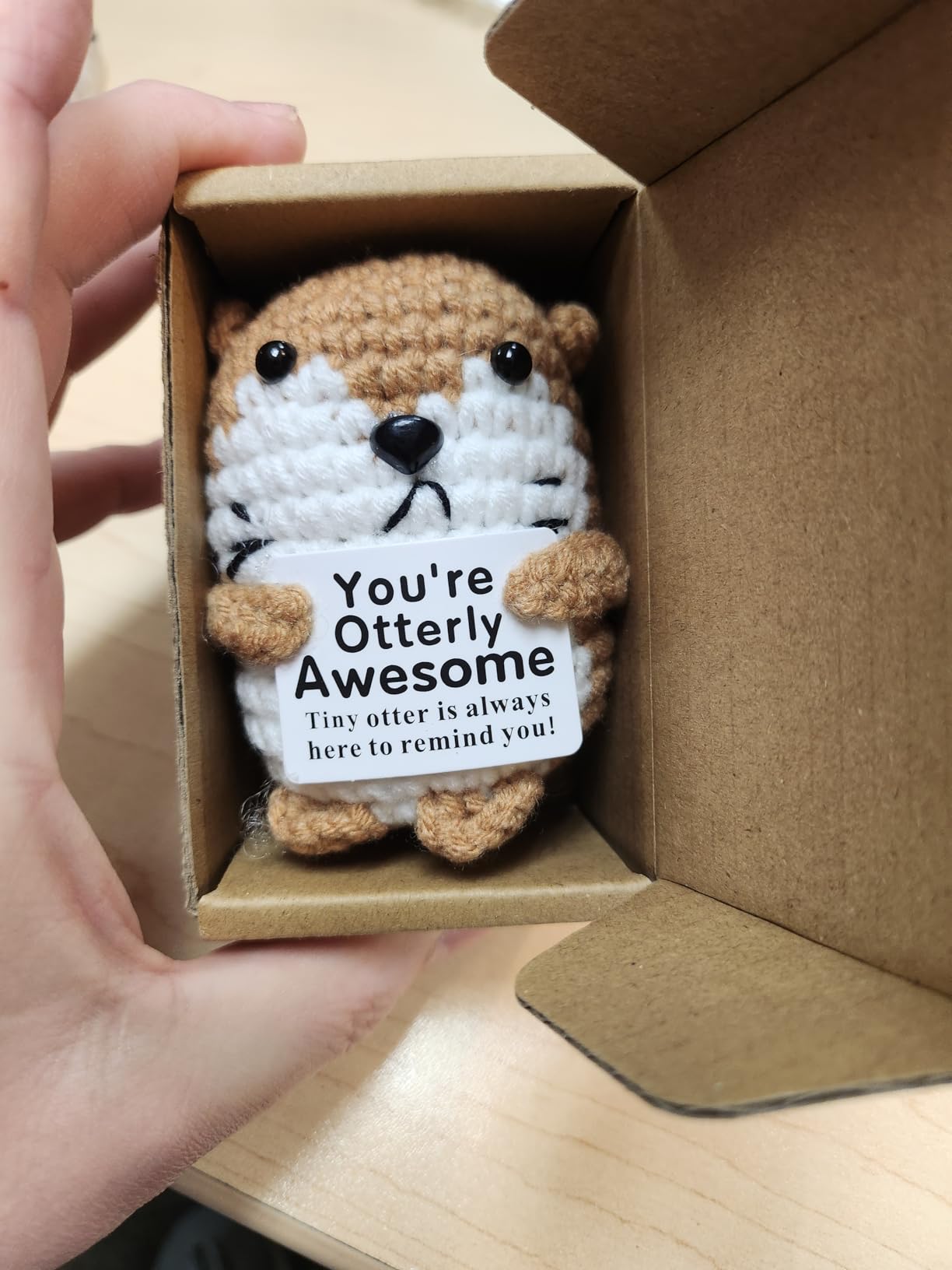 3 Inch Mini Sea Otter Crochet, Handmade Cute Emotional Positive Knitted Wool Sea Otter with Encourage Message Card for Home Office Decor, Anniversary Wedding Birthday Gift for Women Men - Customer Photo 3